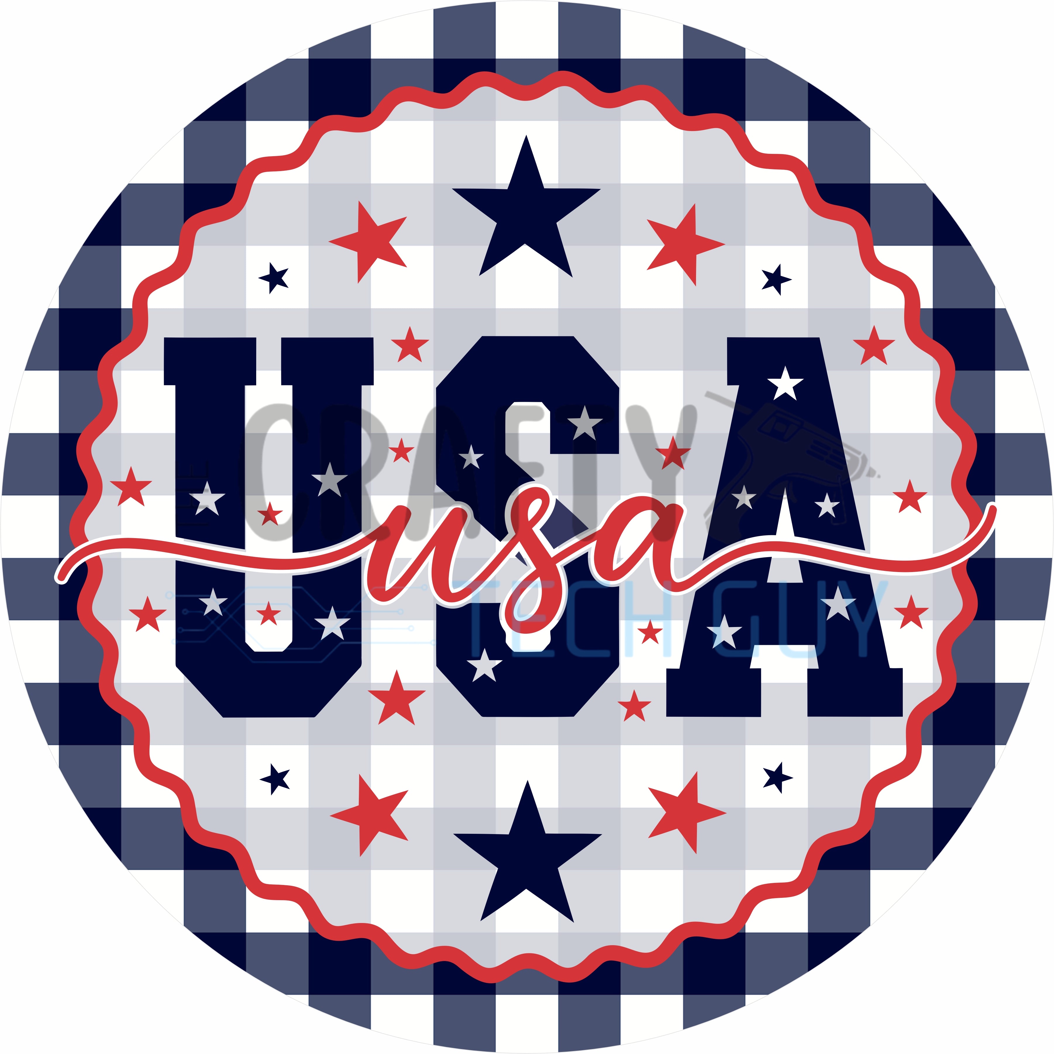 Patriotic USA Stars and Gingham Round Wreath Sign