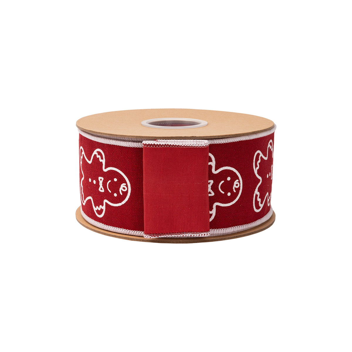 Cotton Linen Weave Texture on Red Gingerbread Christmas Wreath Ribbon