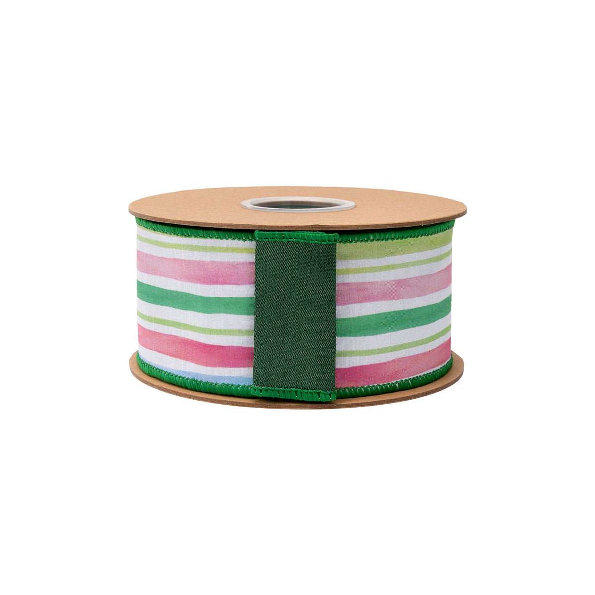 Green Fused Backing on Pastel Stripe Wired Dupioni Wreath Ribbon