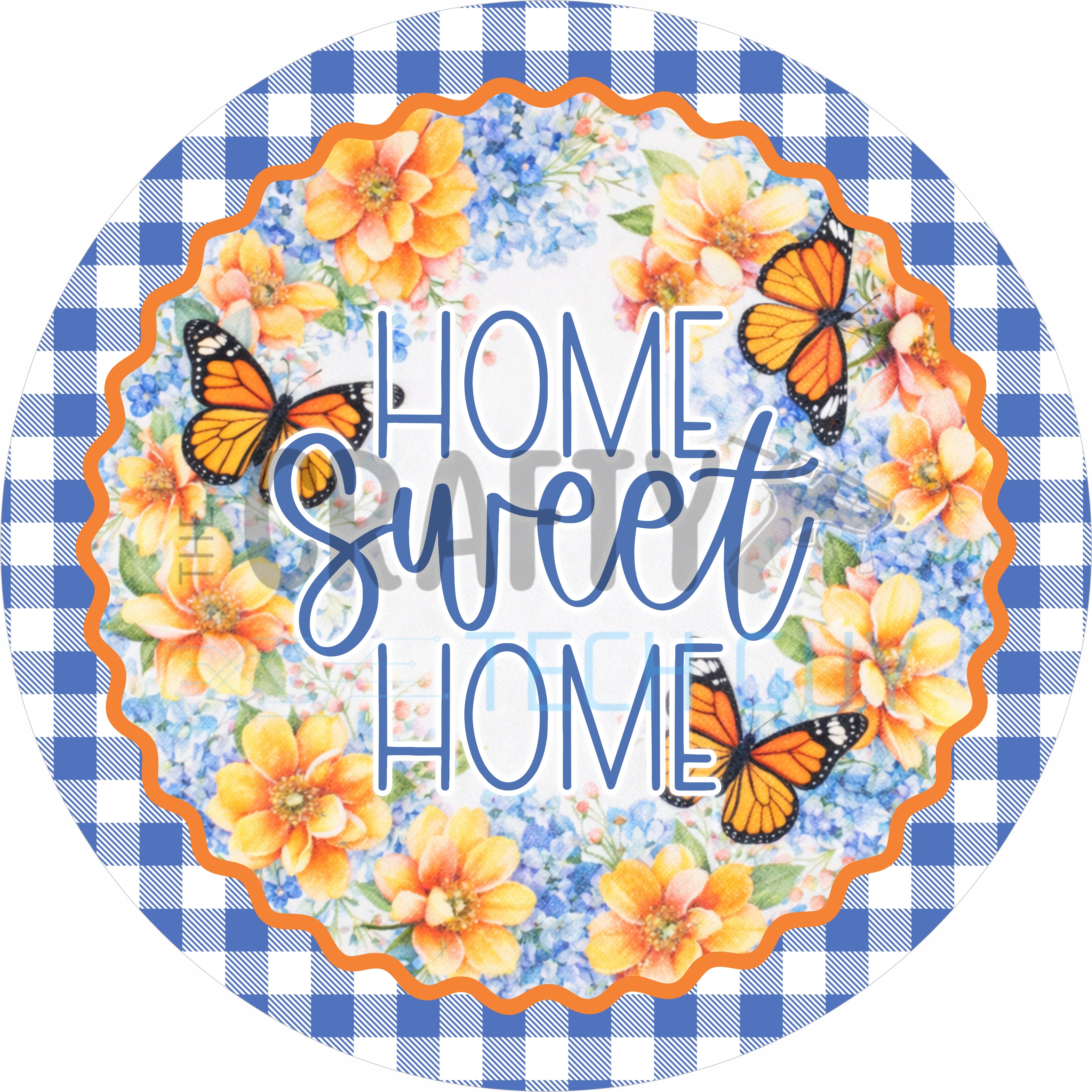 Monarch Butterfly Floral Home Sweet Home Round Wreath Sign