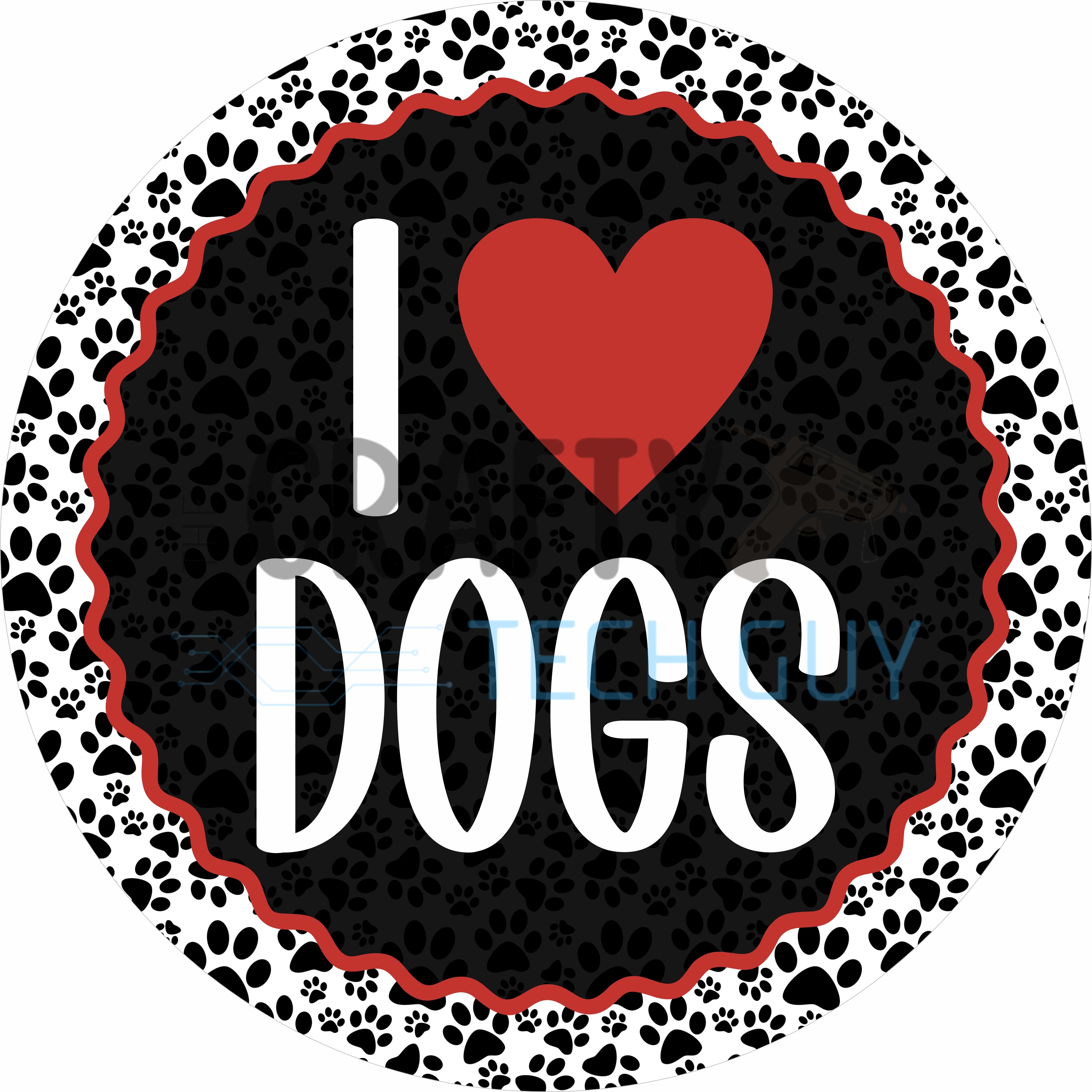 I Love Dogs Paw Print Round Wreath Sign