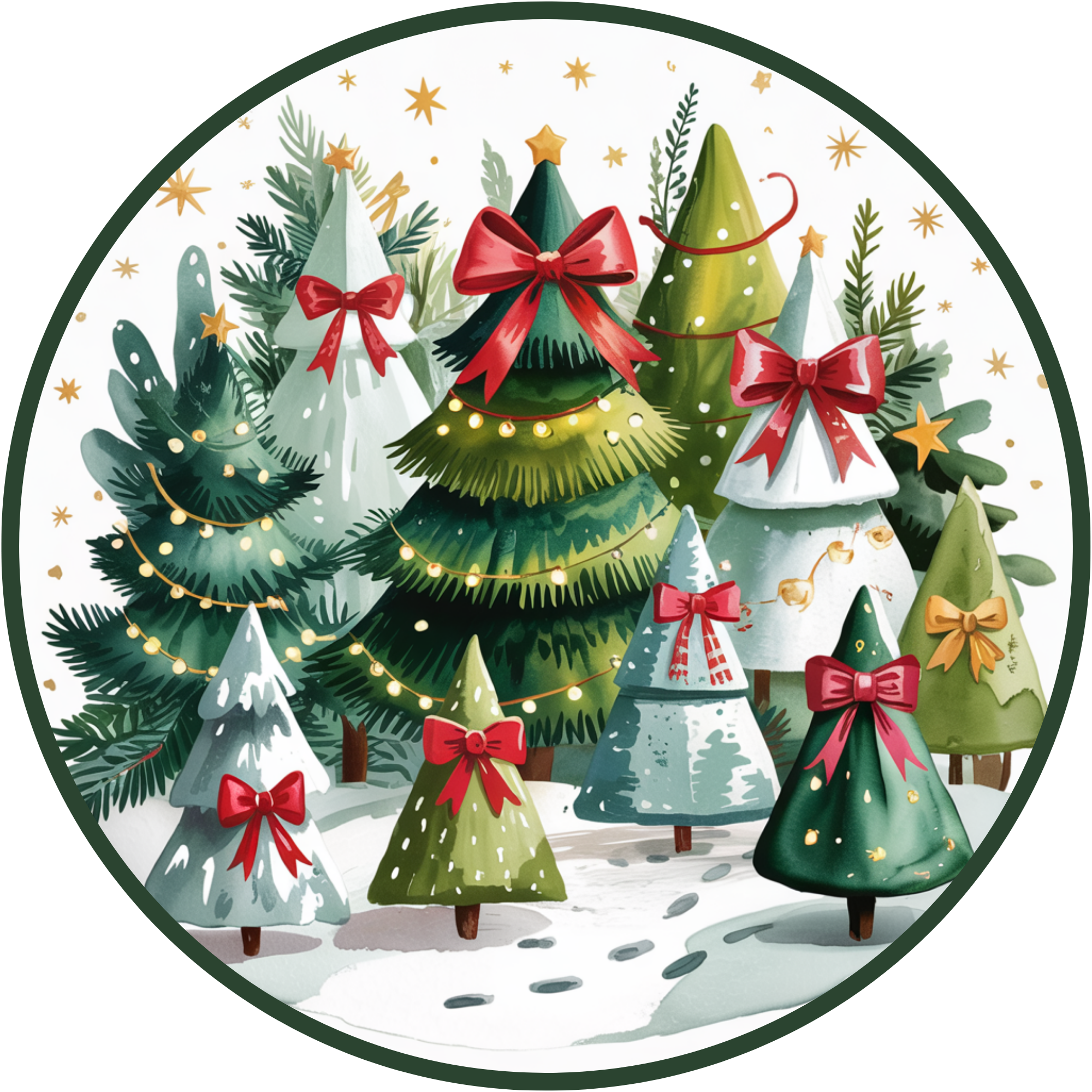 Christmas Tree Forest Sign, Festive Evergreen and Red Bow Design, Holiday Wall Art for Winter Home Décor