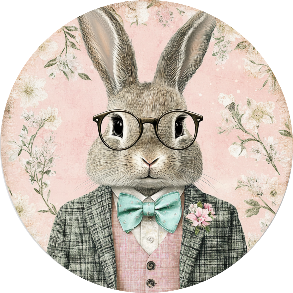 Dapper Bunny Wall Art, Vintage Rabbit Print, Anthropomorphic Bunny Dec