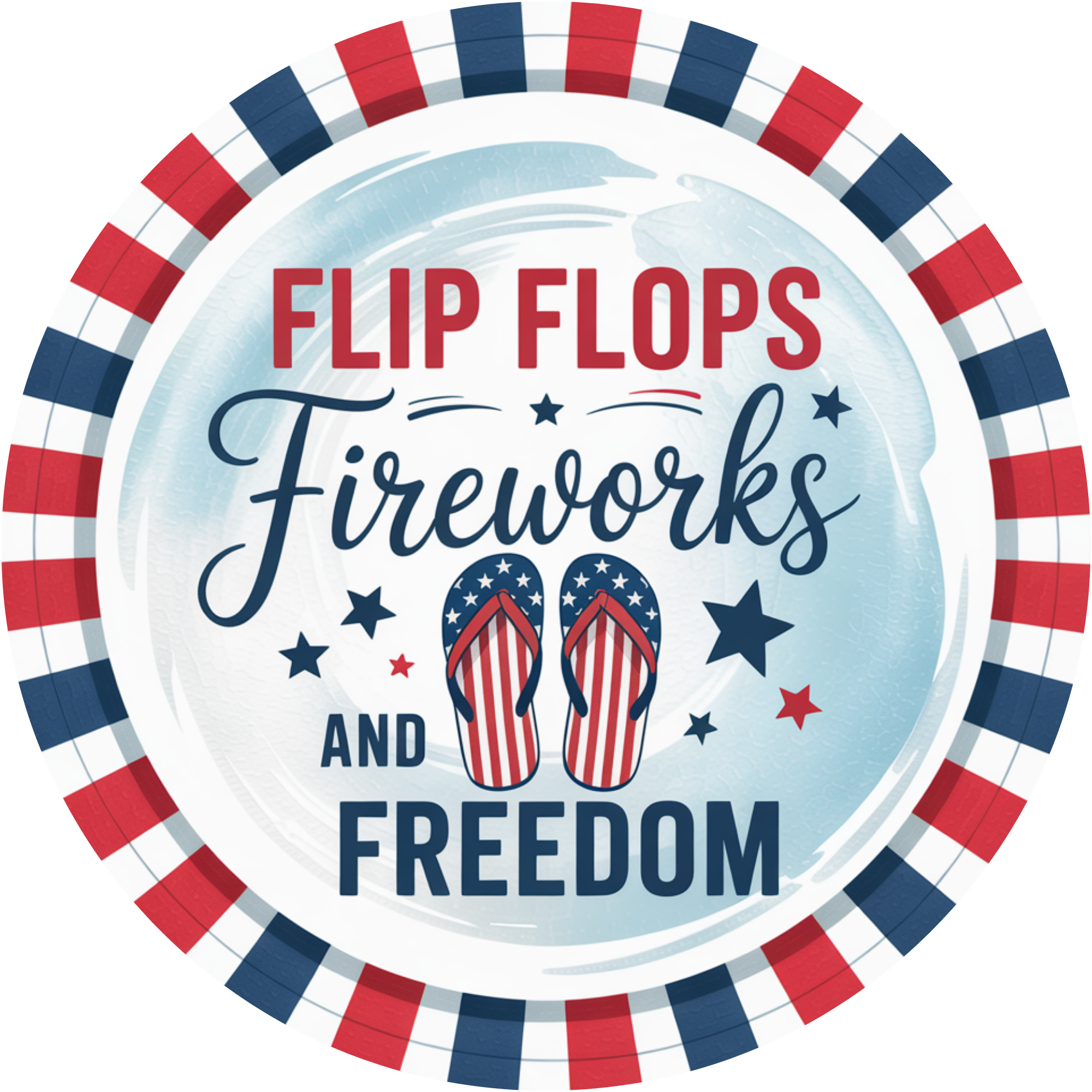Patriotic Flip Flops Sign, Flip Flops Fireworks Freedom Decor, Summer 4th of July Door Hanger, Red White Blue Round Sign