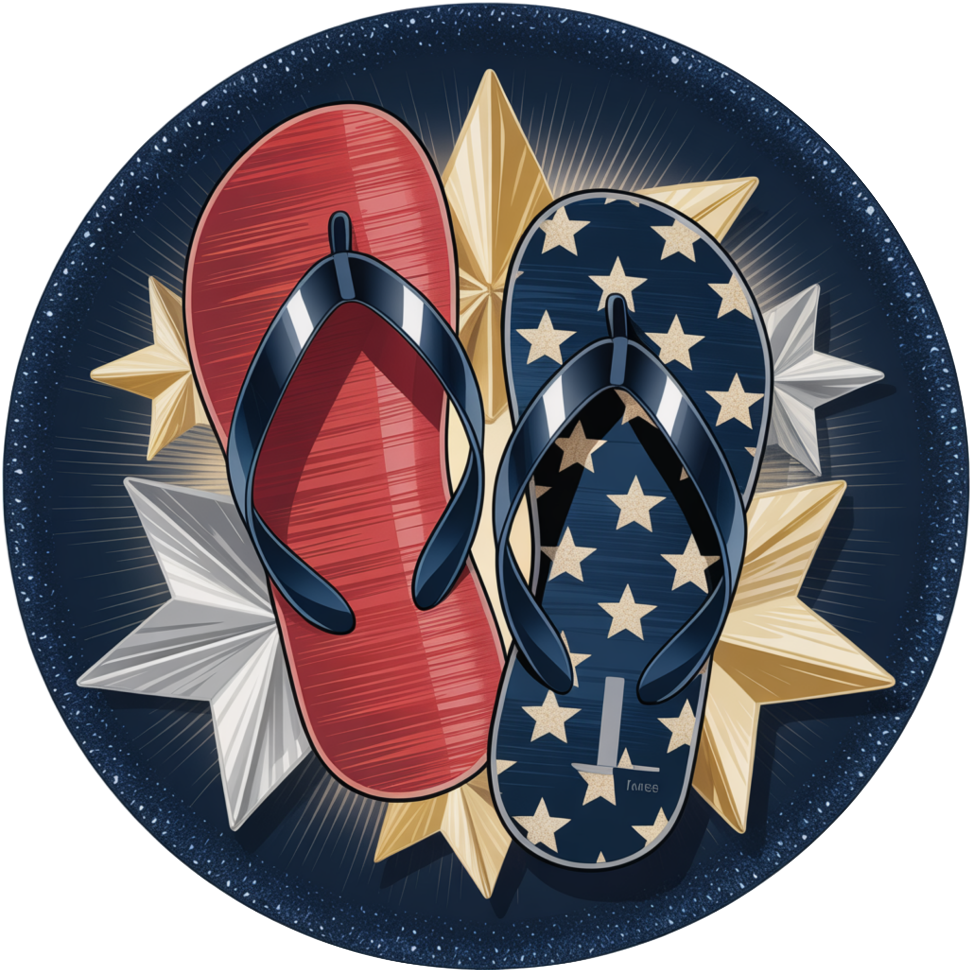 Patriotic Flip Flops Round Metal Sign, Red White Blue Starburst Decor, 4th of July Wreath Sign, Americana Door Hanger
