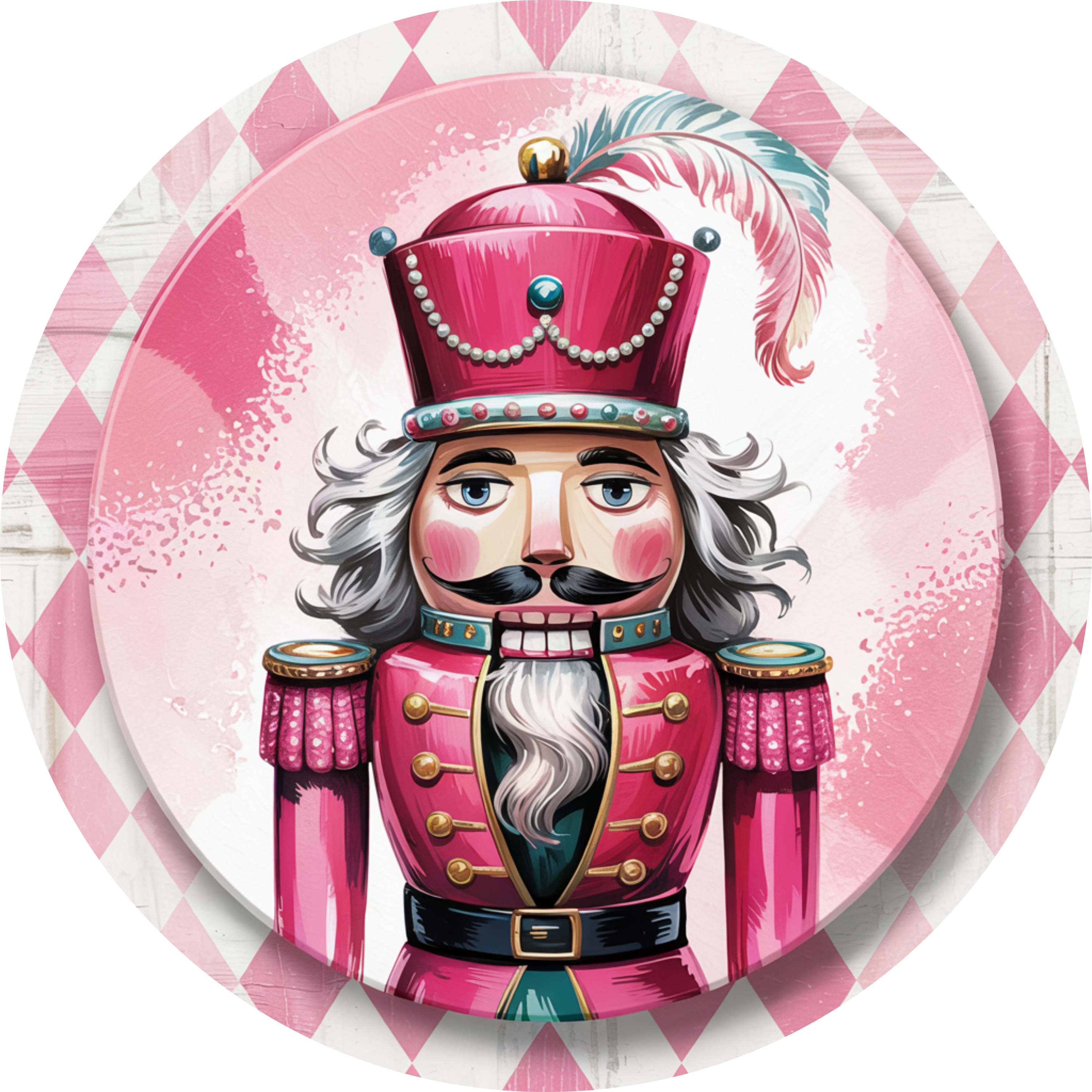 Pink Nutcracker Design | Elegant Christmas Art with Diamond Pattern | Glam Holiday Décor in Pink and Gold Aesthetic
