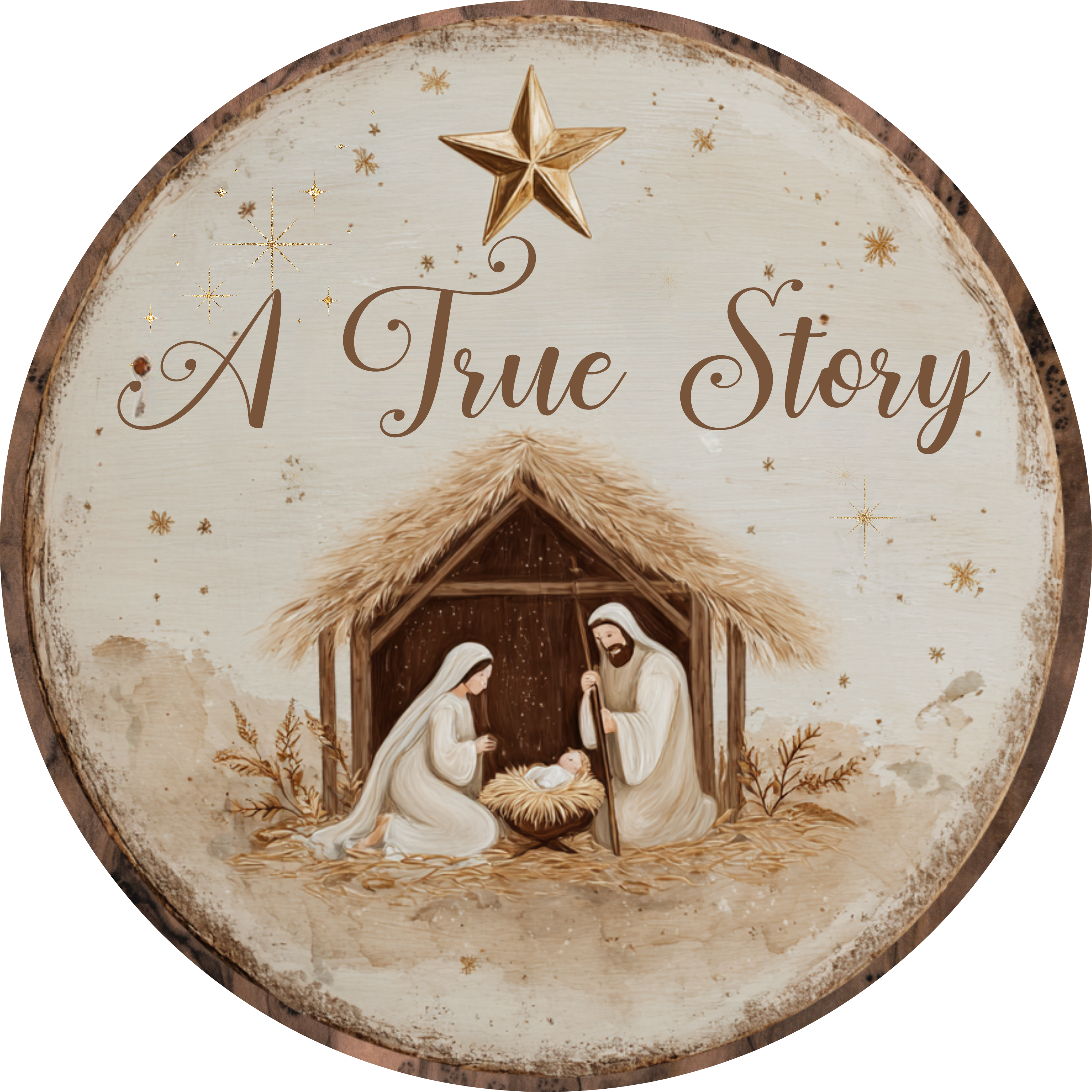 A True Story Nativity Design | Rustic Christmas Scene with Holy Family and Star | Faith-Inspired Holiday Home Décor