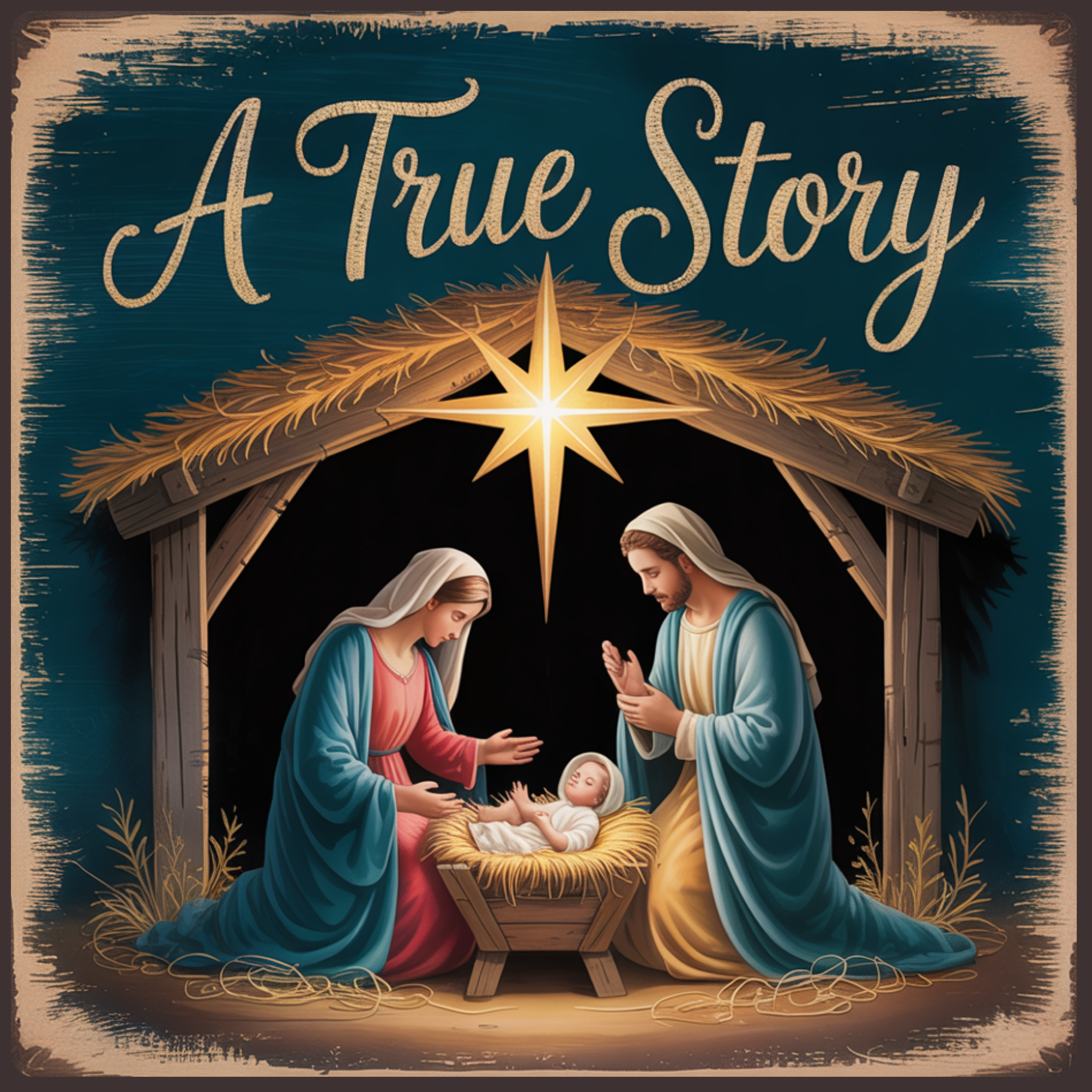 A True Story Nativity Art, Holy Family Christmas Design, Peaceful Manger Scene, Religious Holiday Wall Decor