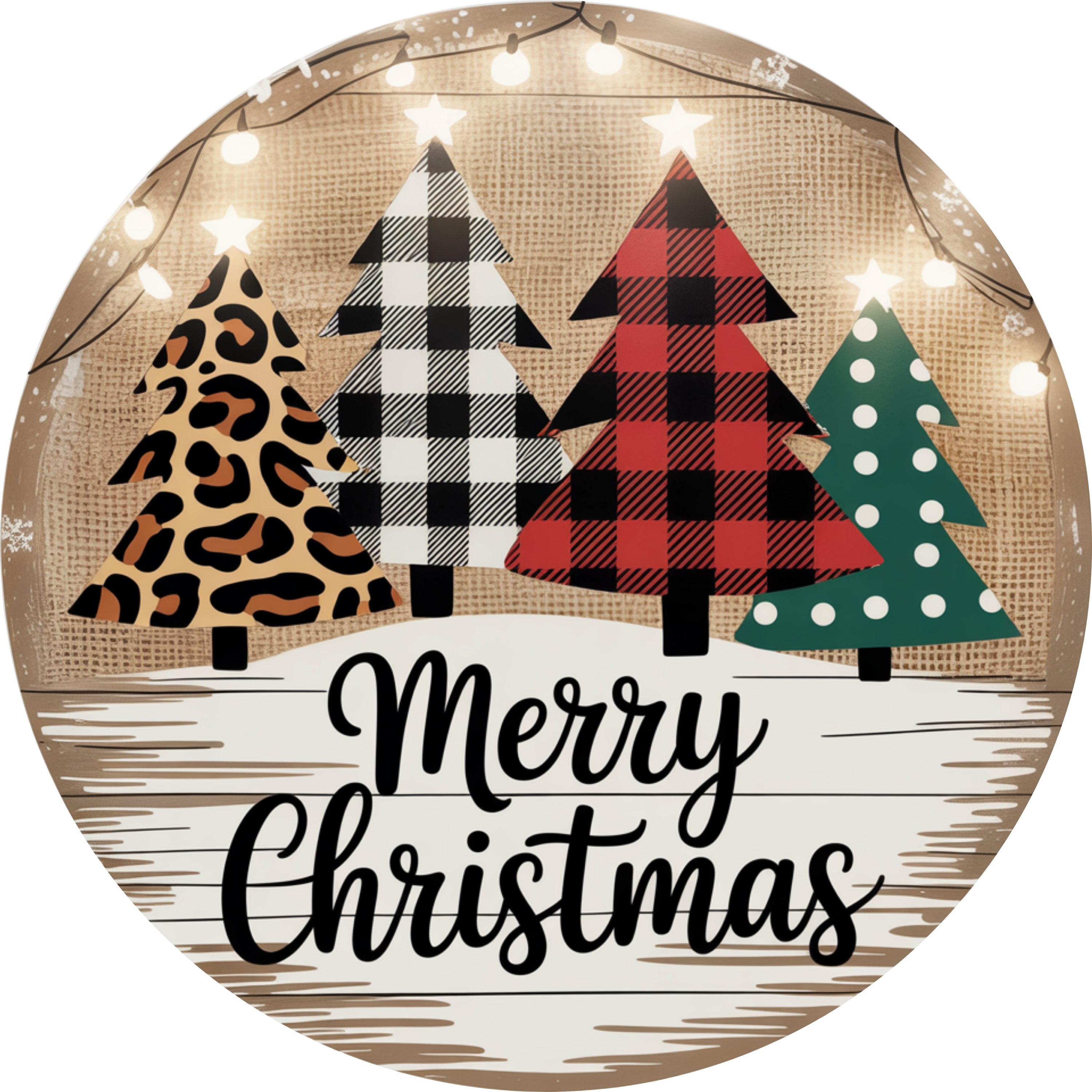 Merry Christmas Tree Design | Leopard and Buffalo Plaid Trees with Rustic Lights | Farmhouse Holiday Décor for Modern Homes