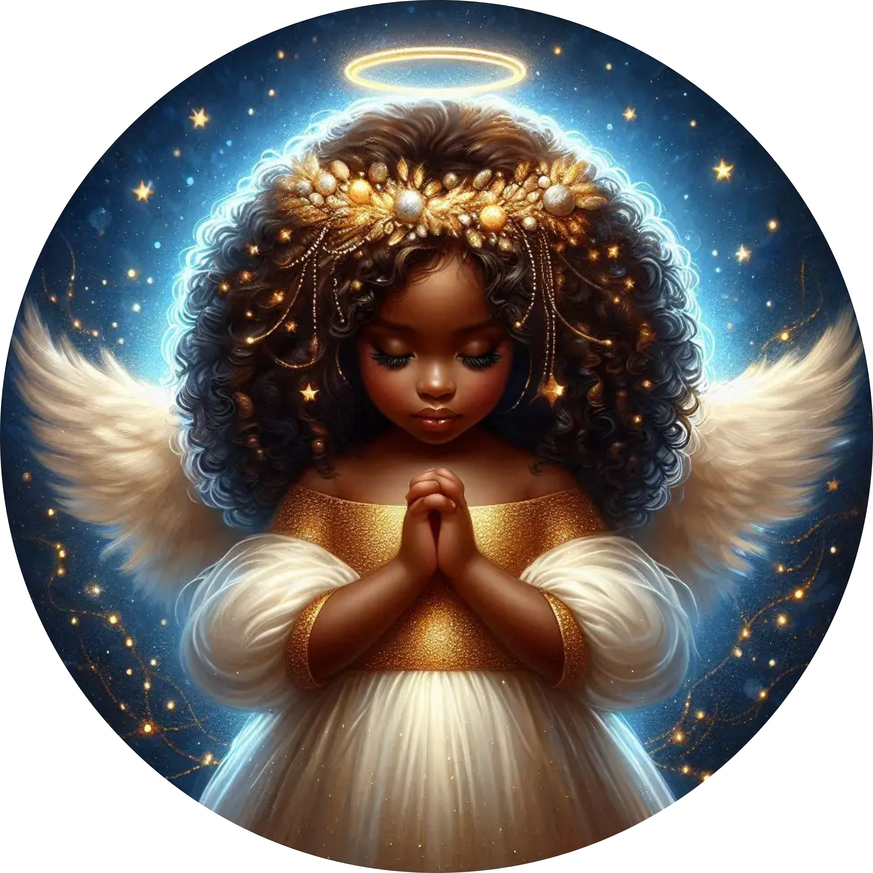 Golden Halo Praying Angel Art, Elegant Christmas Angel Wall Decor, Ethereal Holiday Home Accent, Heavenly Angel Design