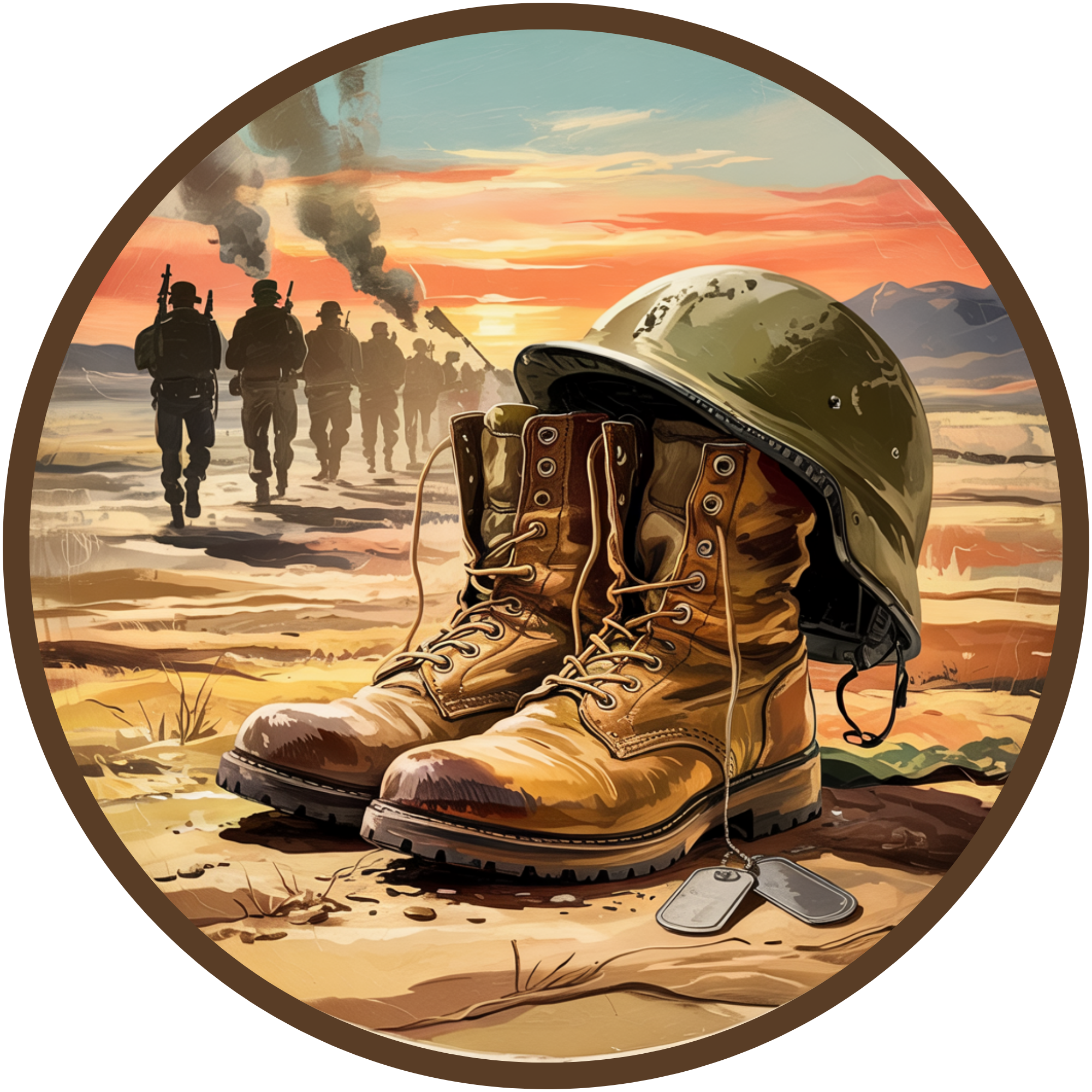 Military Marching Soldiers Art, Army Boots and Dog Tags Design, Patriotic Wall Decor, Honor and Sacrifice Tribute