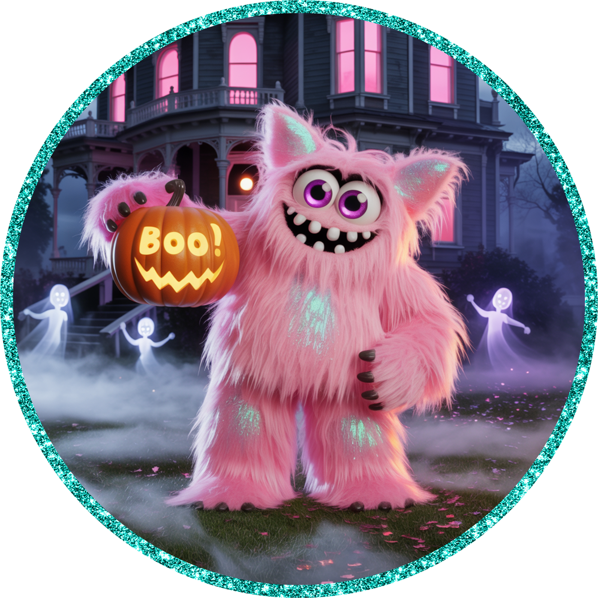 Pink Halloween Monster Sign, Boo Pumpkin Decor, Cute Spooky Porch Sign