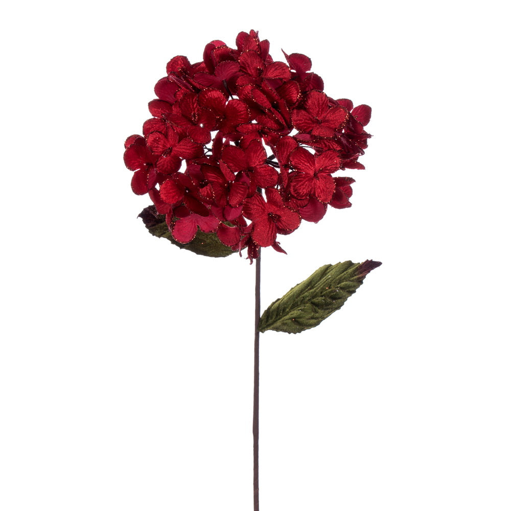 17" Red Hydrangea Christmas Spray - Artificial Wreath Floral - QG212303