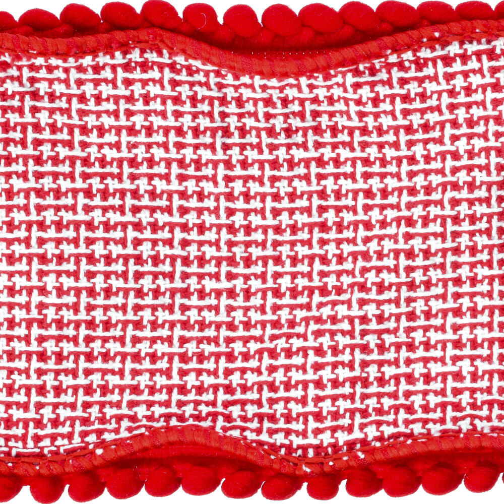 4" x 5 Yards Red Houndstooth Jacq Pom Pom Trim Fused Ribbon - QR221643