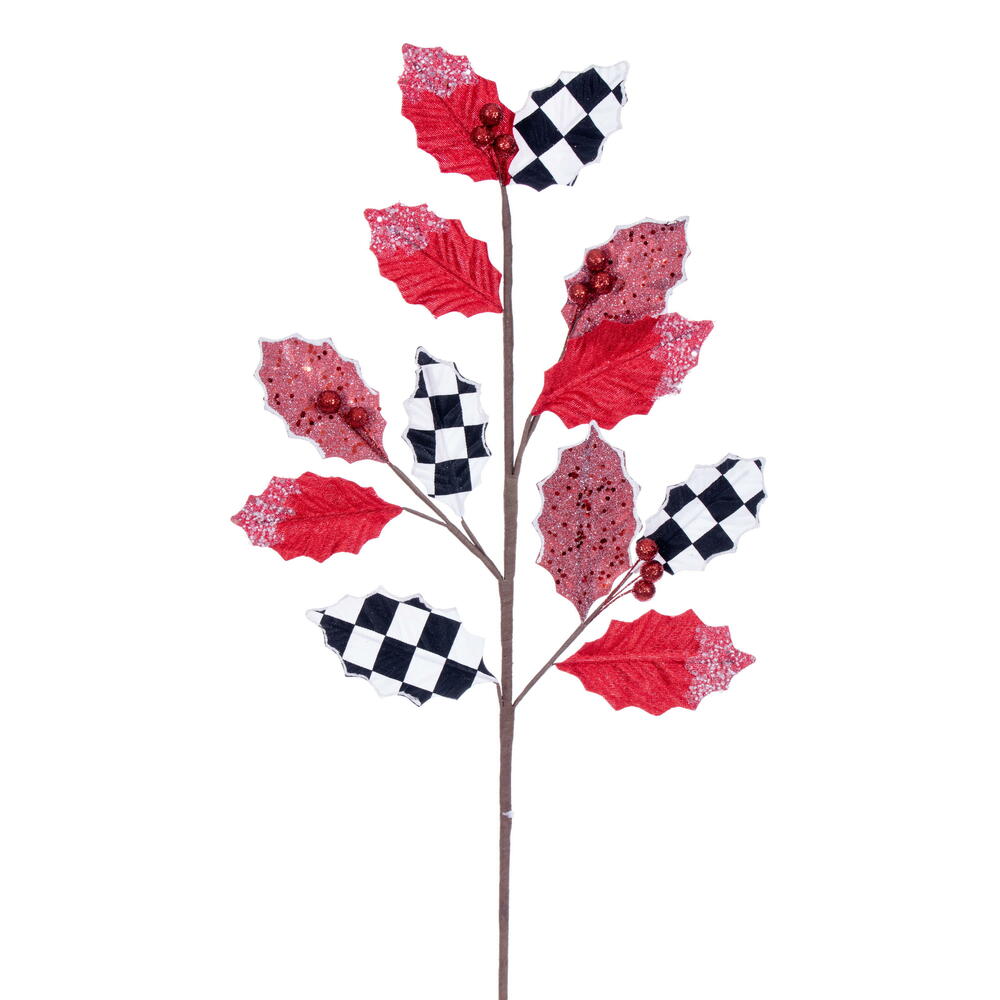 26" Red White Black Leaf Spray - Christmas Wreath Spray - RG240126