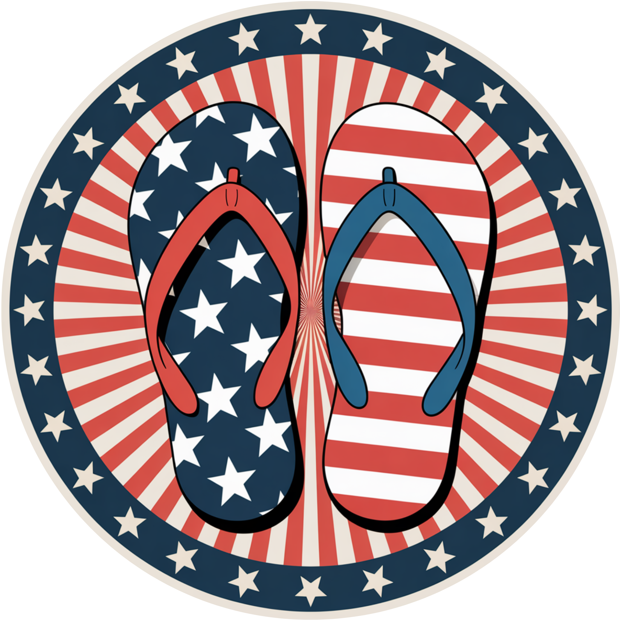 Patriotic Flip Flops Metal Sign, Retro Red White Blue Wreath Sign, Summer Door Hanger, 4th of July Round Decor
