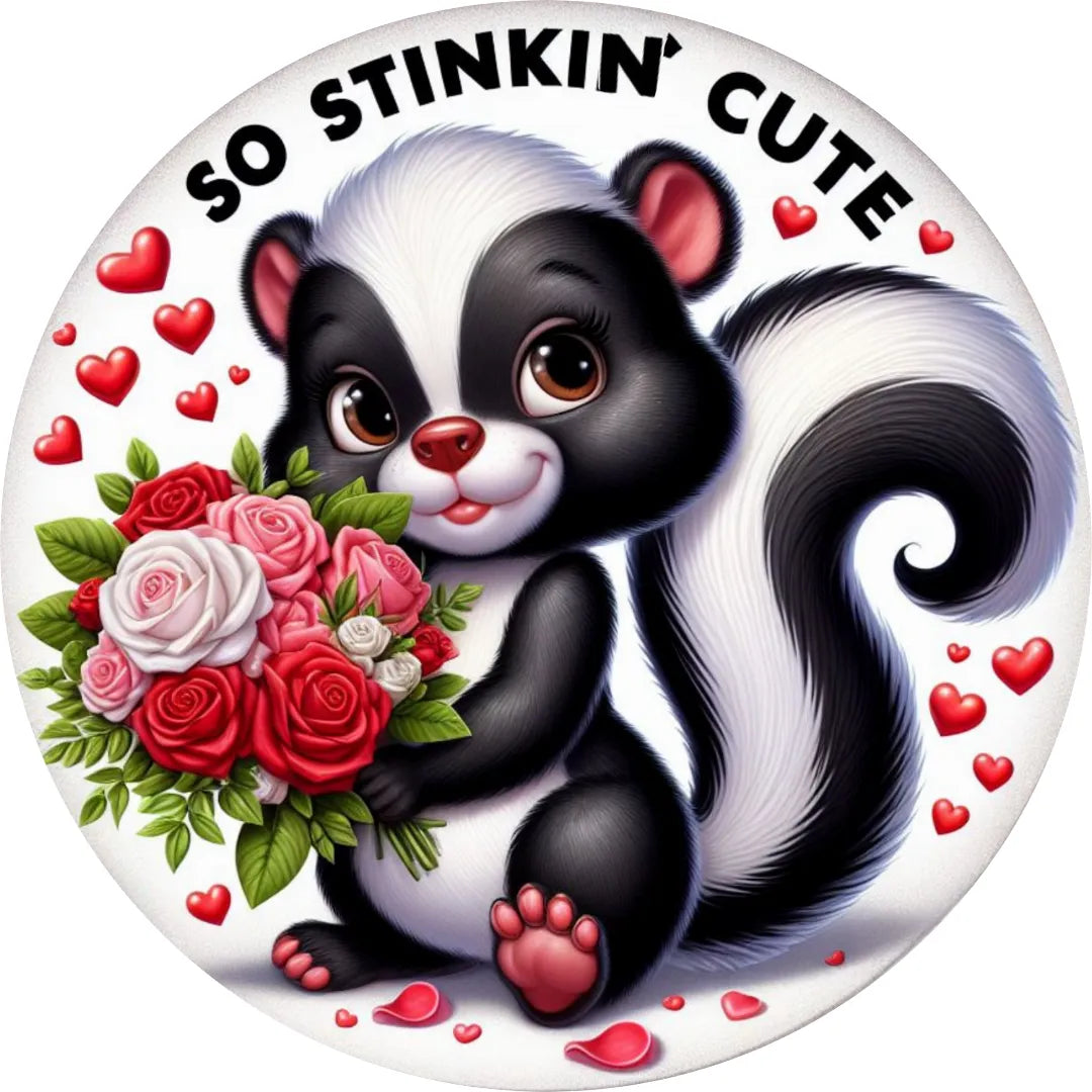 So Stinkin' Cute Valentine's Day Sign, Skunk Holding Roses, Cute Animal Love Decor, Romantic Gift Sign, Kids Valentine Art Print