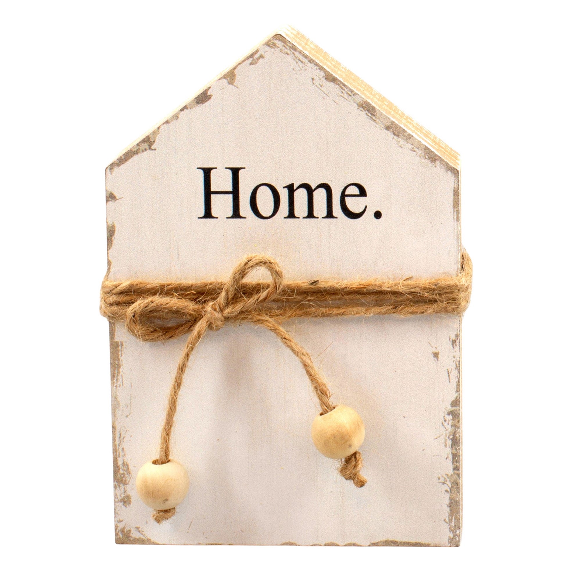 Rustic Home Wood Block Sign with Jute Bow, Farmhouse Home Decor Accent, 4 x 6 Inch Shelf Sitter
