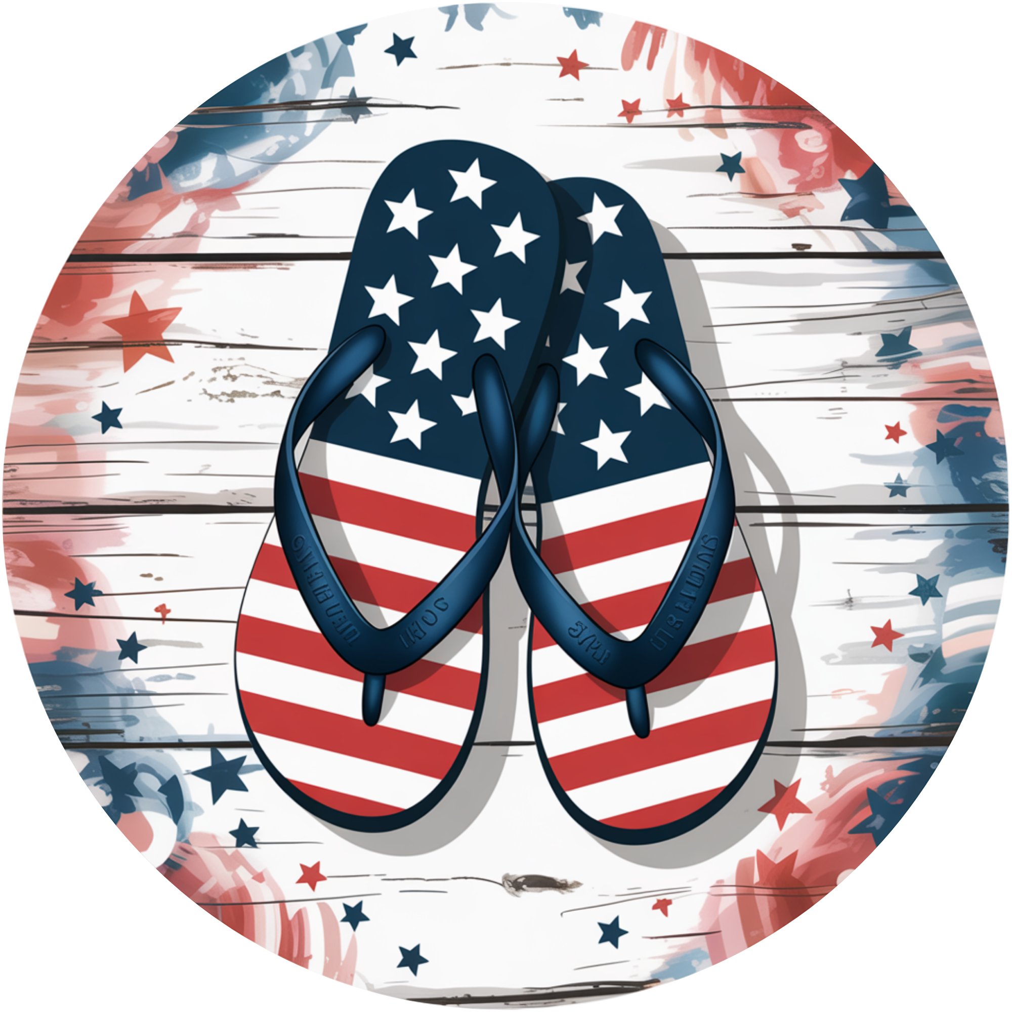 Patriotic Watercolor Flip Flops Round Sign, Red White Blue Summer Wreath Sign, Americana 4th of July Door Decor