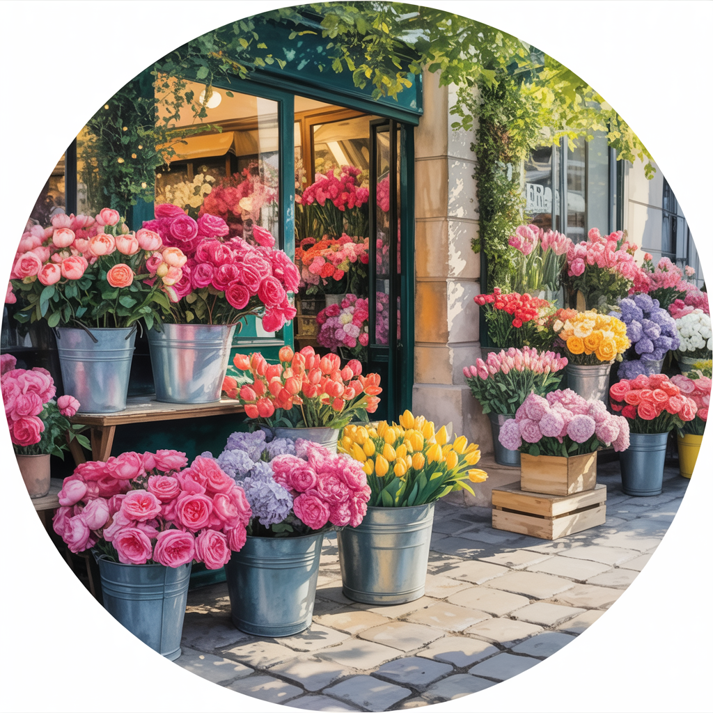 Paris Flower Market Street Scene Sign, Colorful Floral Shopfront Art, French Garden Inspired Home Decor Accent
