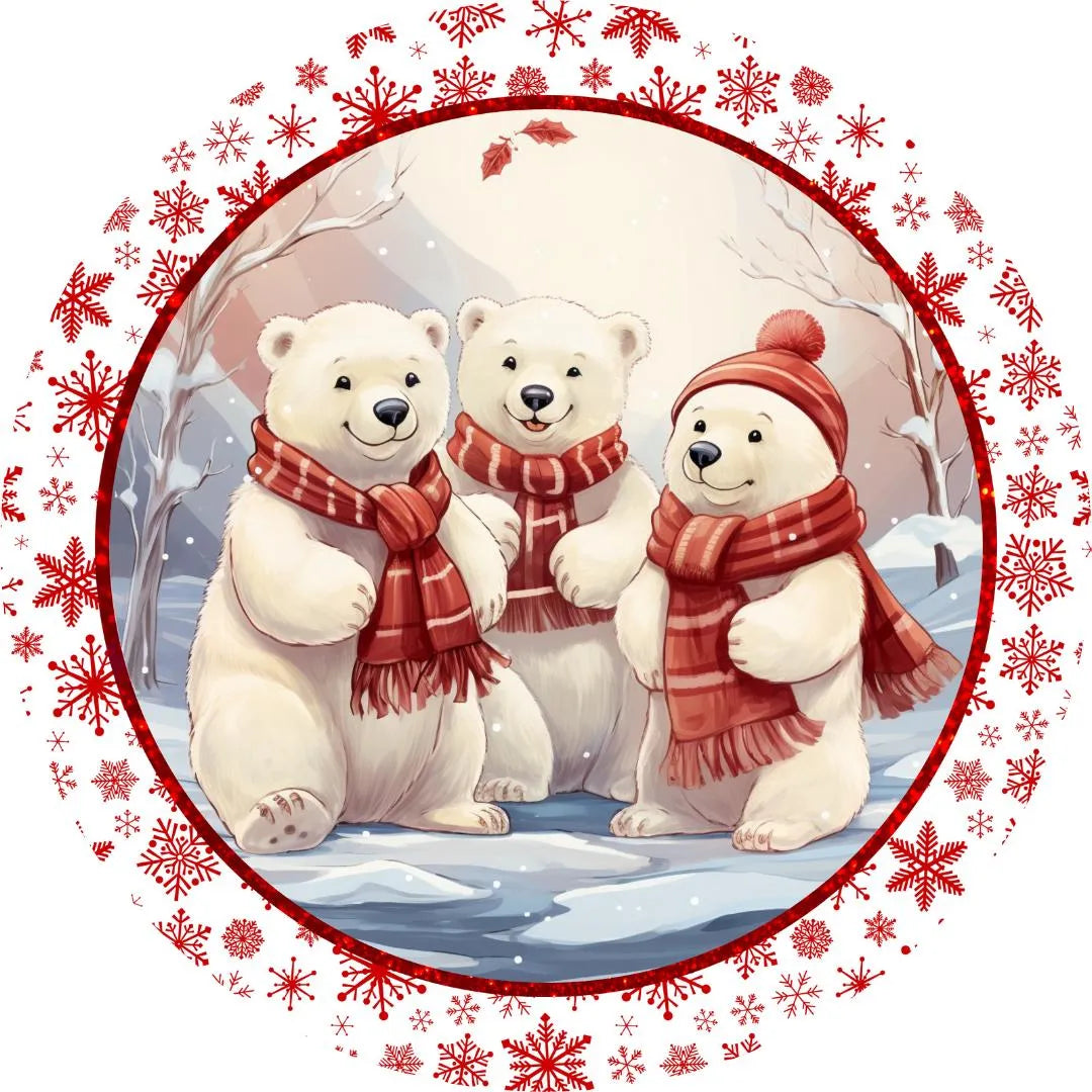 Adorable Polar Bear Friends Christmas Sign - Red Snowflake Border Holiday Decor, Cozy Winter Wall Art for Festive Homes