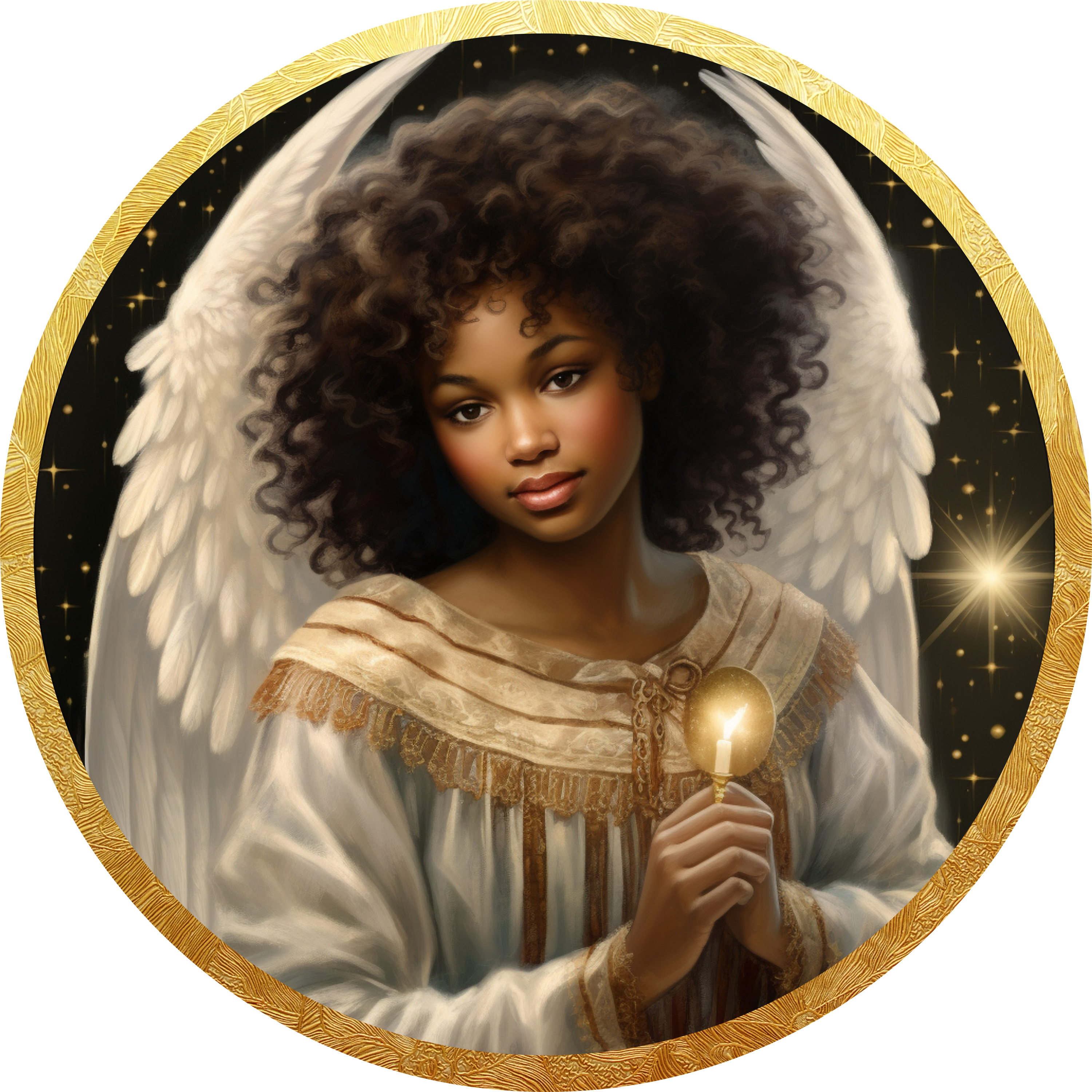 African American Christmas Angel Art, Elegant Holiday Angel Wall Decor, Golden Candle Angel Design, Heavenly Home Accent