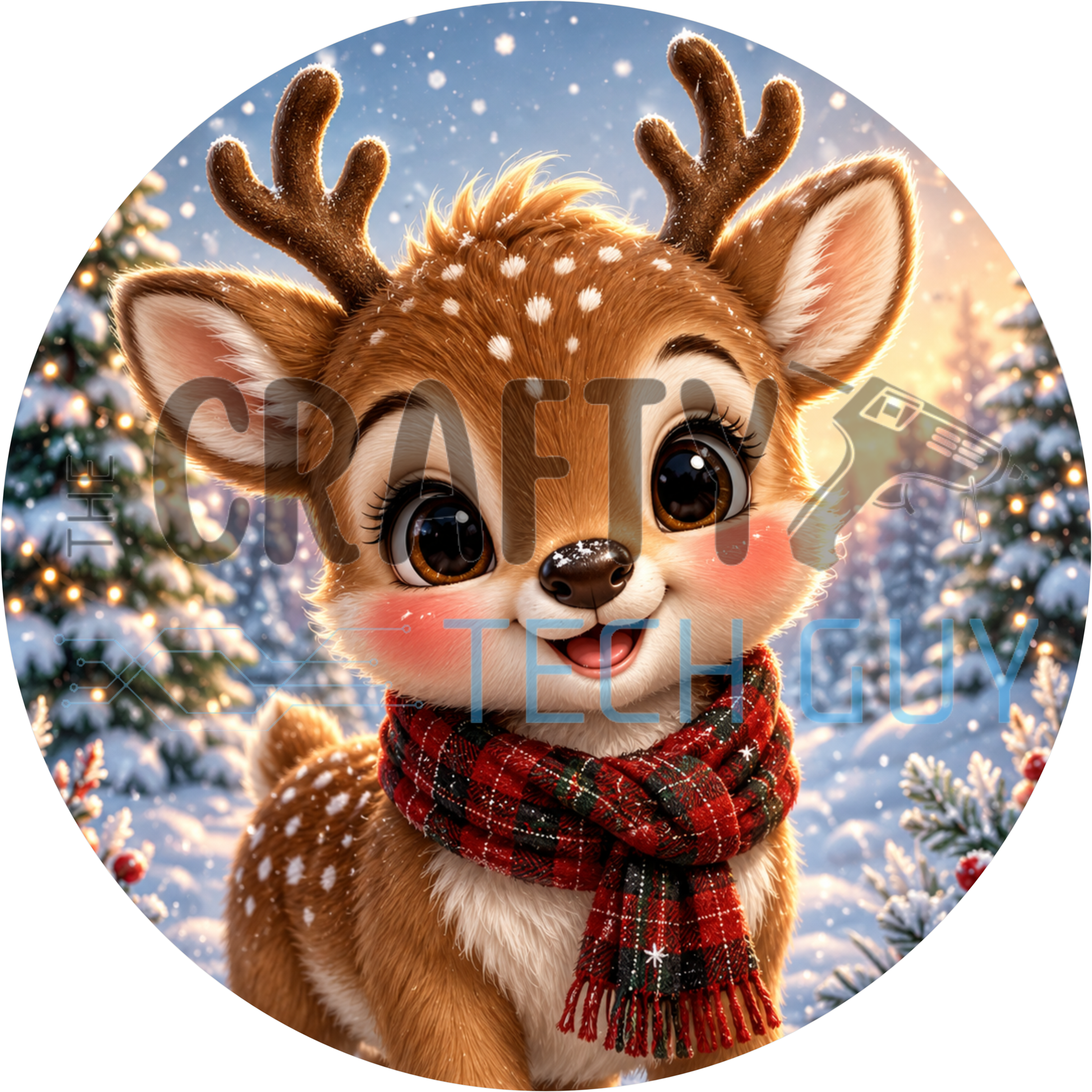 Baby Deer Fawn Christmas Wreath Sign – Red Plaid Scarf Design