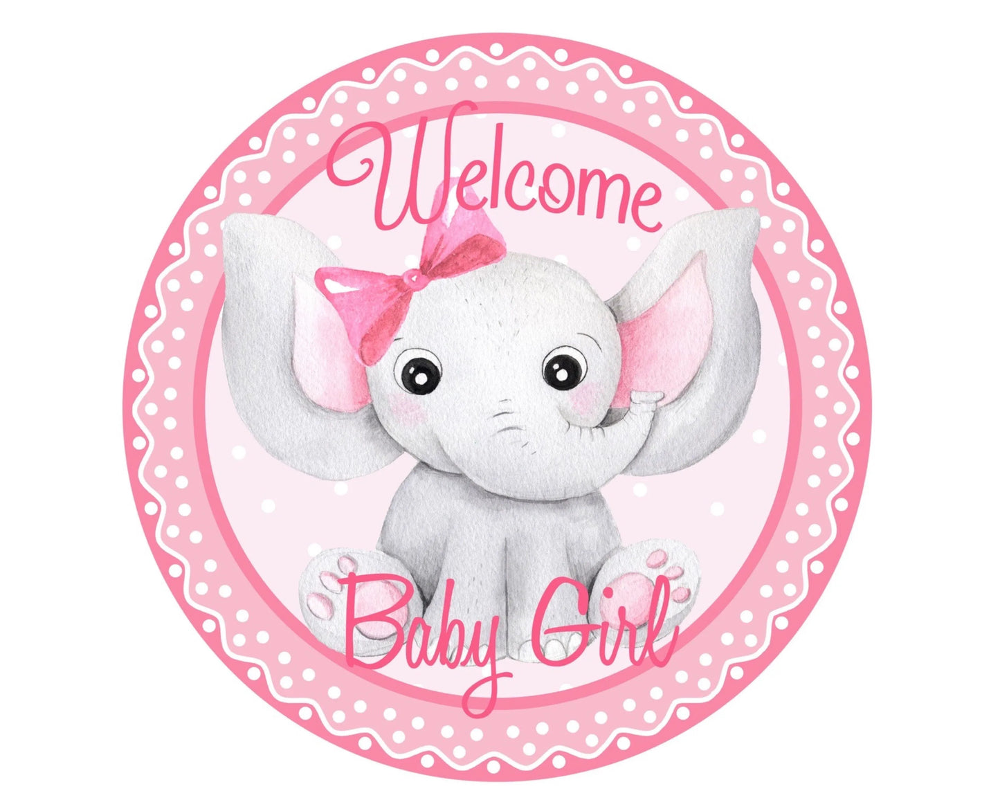 Baby Elephant Sign, baby nursery decor, baby shower party, kids room sign, pink girls room decor, welcome baby sign, welcome baby girl sign