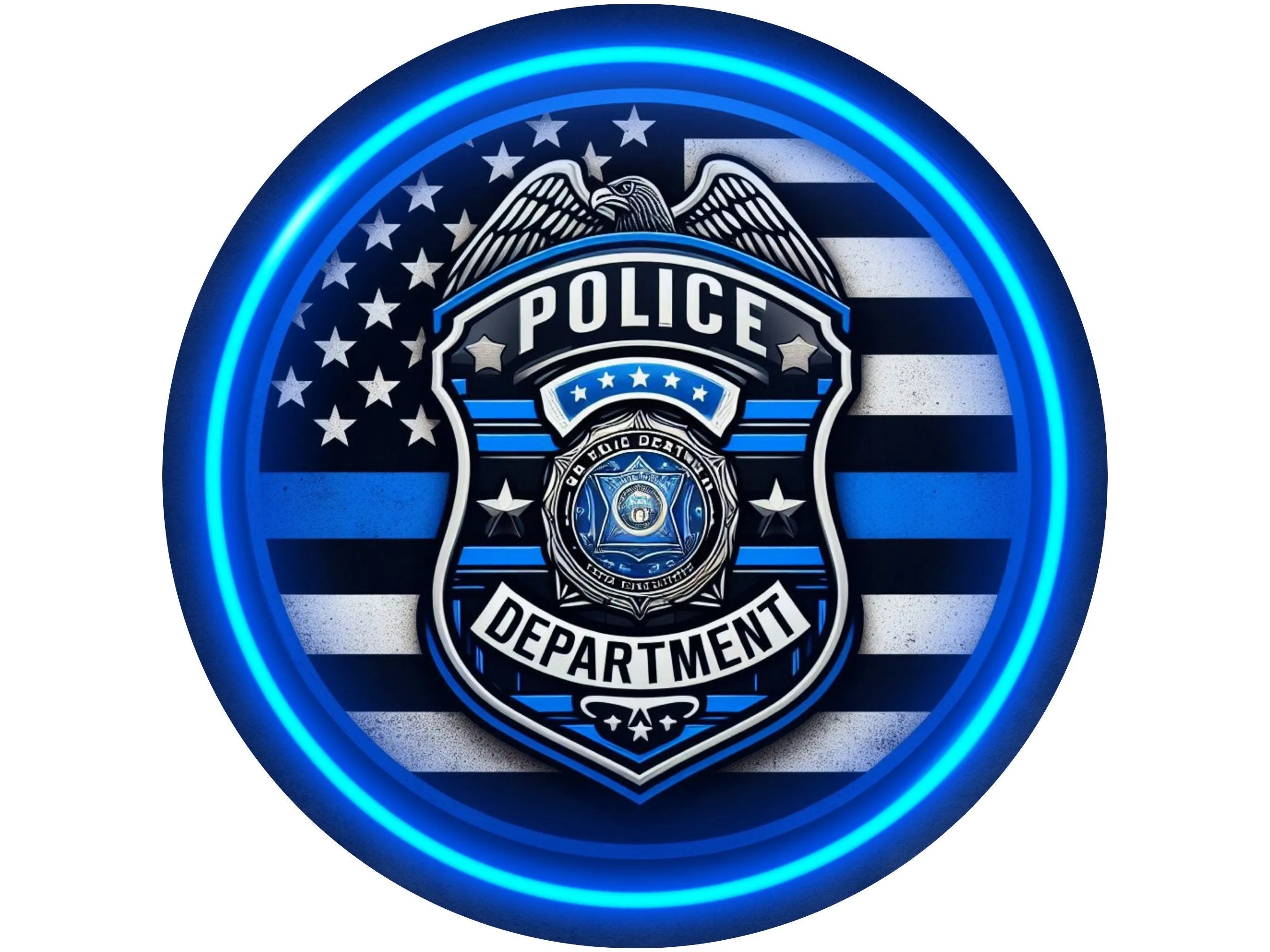 back the blue police support metal wreath sign, sign for police department, police bade and police flag wall art