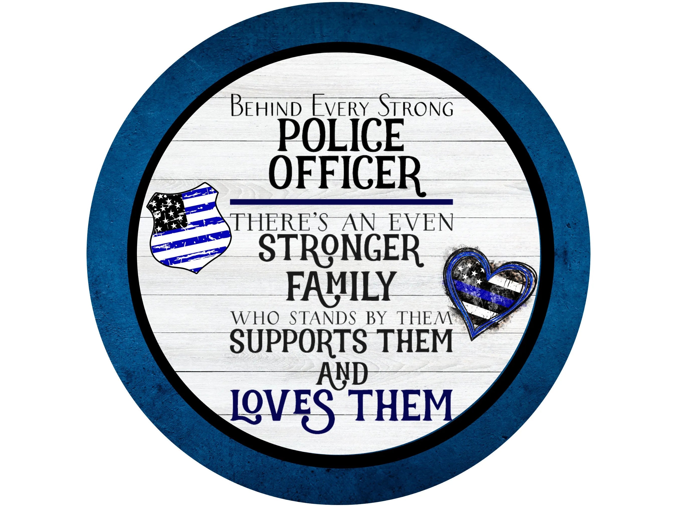 back the blue police support metal wreath sign, sign for police department, police officer family support wall art