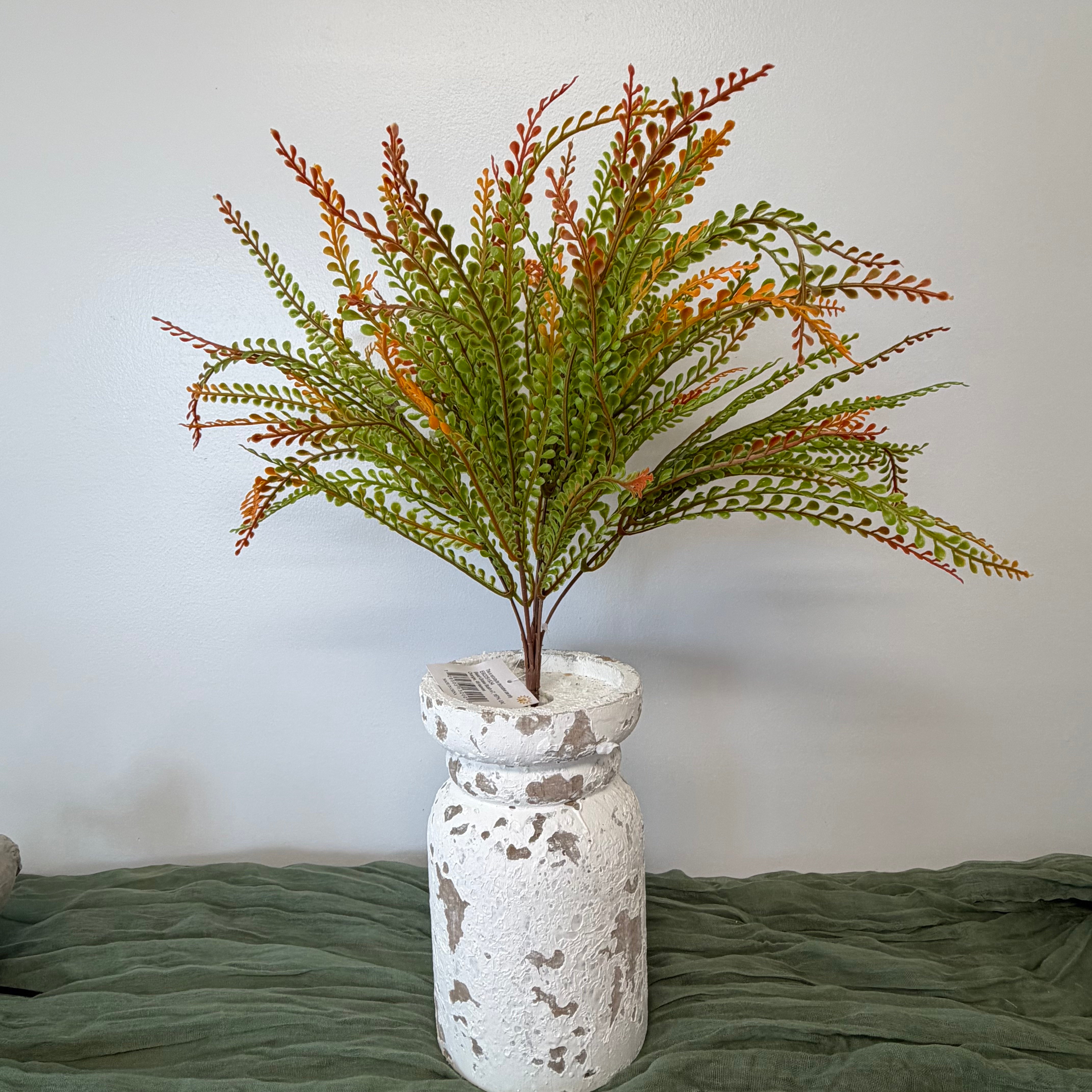 UV rated bead grass bush with 9 stems in green and orange fall tones, 16 inches tall with pusher-style adjustable stems