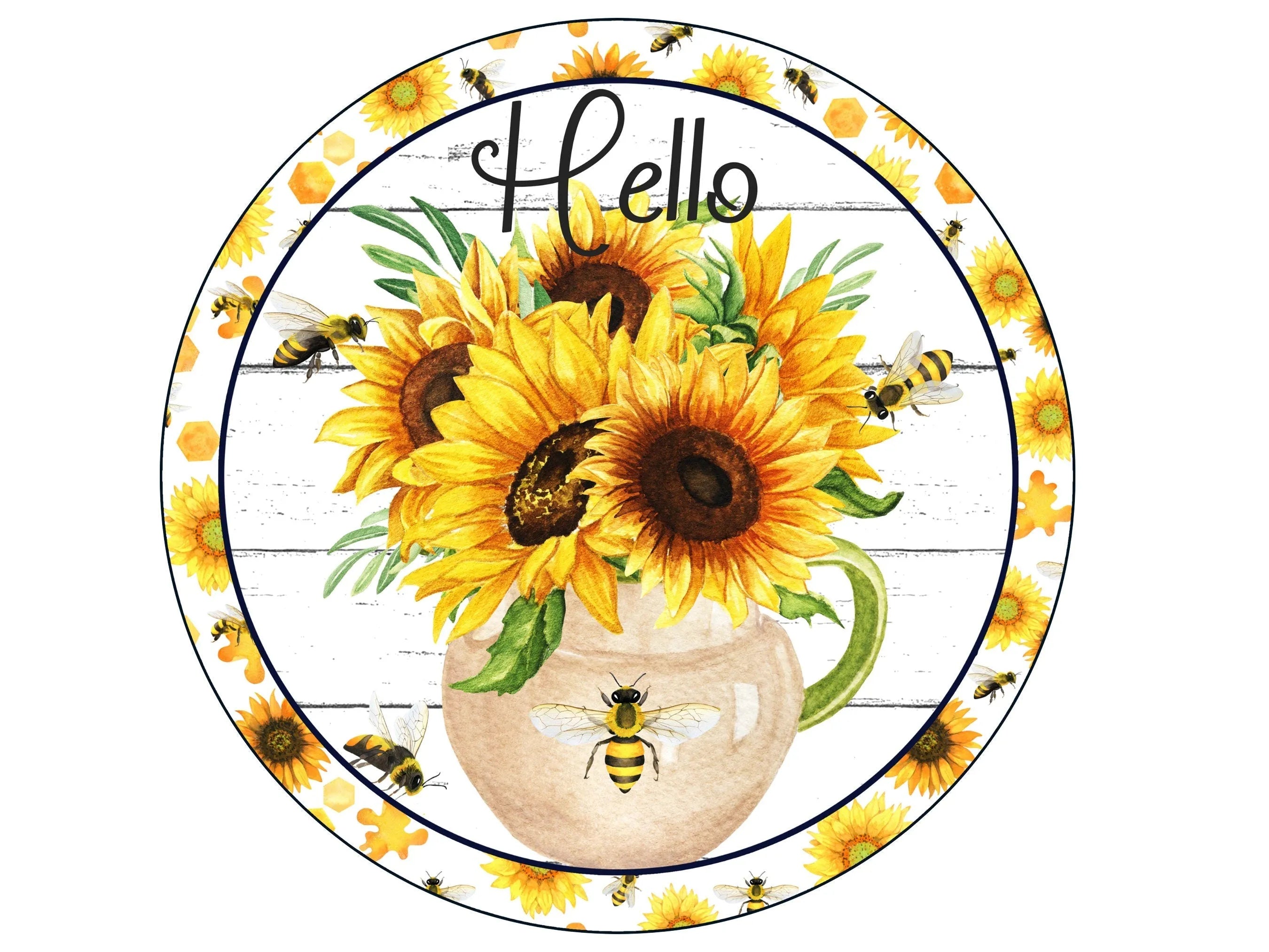 Bee sunflower wreath sign, honey comb sign, farmhouse wreath sign, polka dot wreath sign, bee collector, sunflower collector, welcome sign