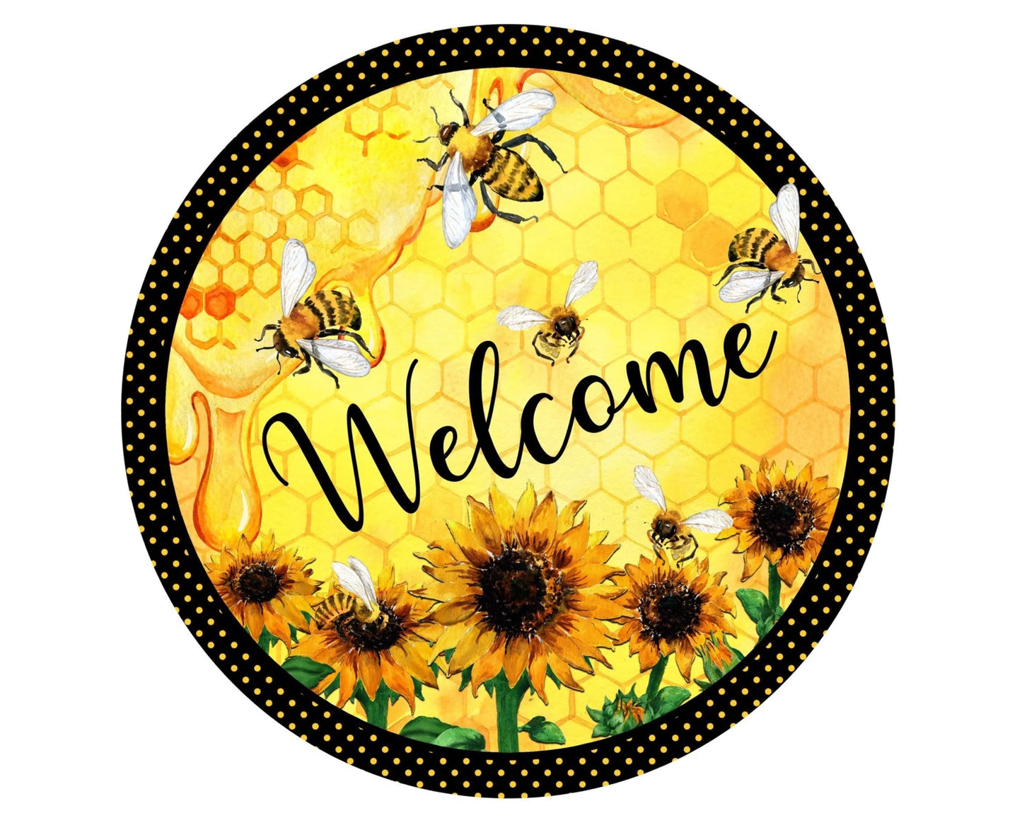 Bee sunflower wreath sign, honey comb sign, farmhouse wreath sign, polka dot wreath sign, bee collector, sunflower collector, welcome sign