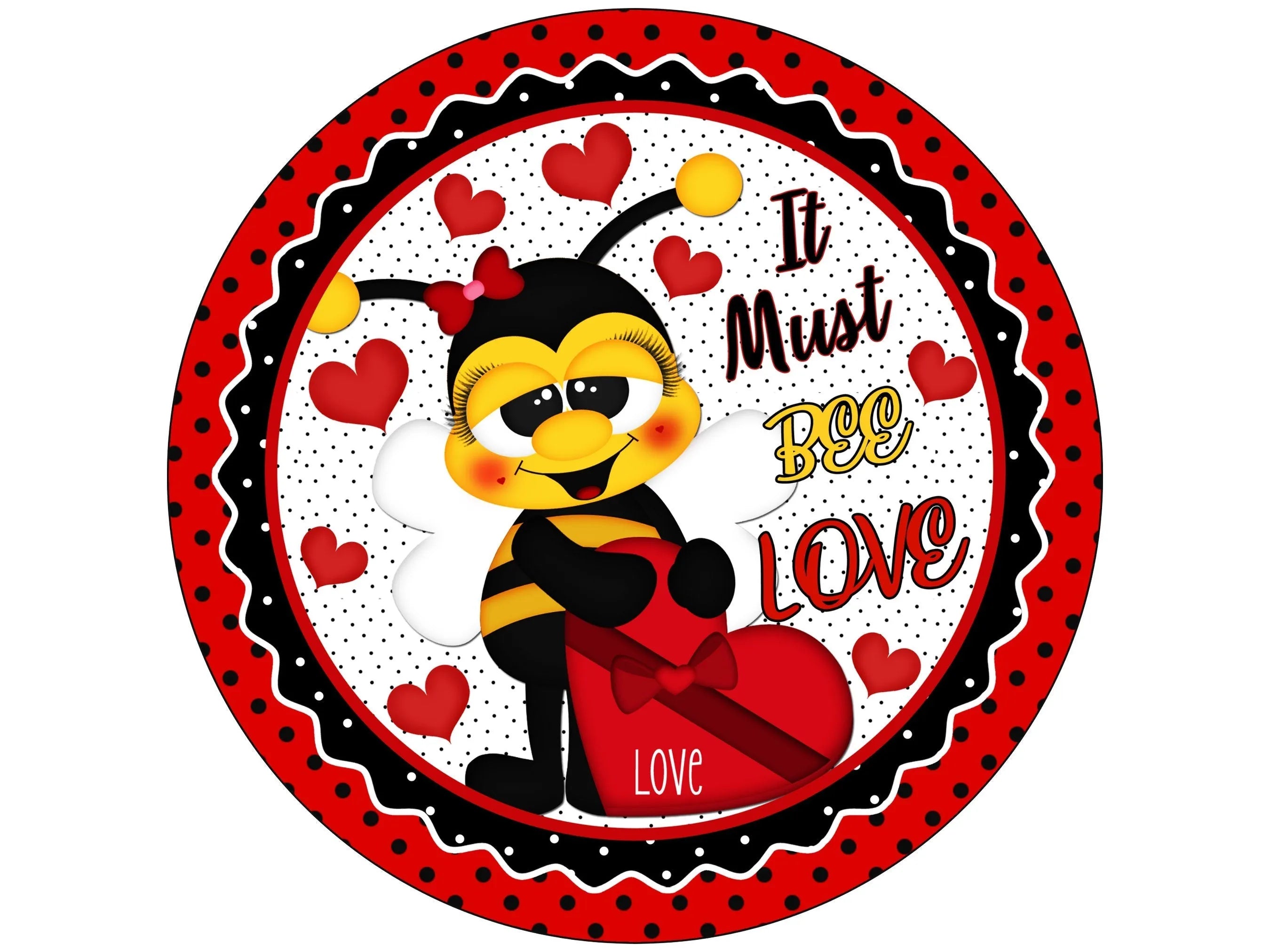 bee with box of chocolates valentine heart wreath sign, bee happy valentine's day sign, blushing bumble bee heart valentine's day wall art