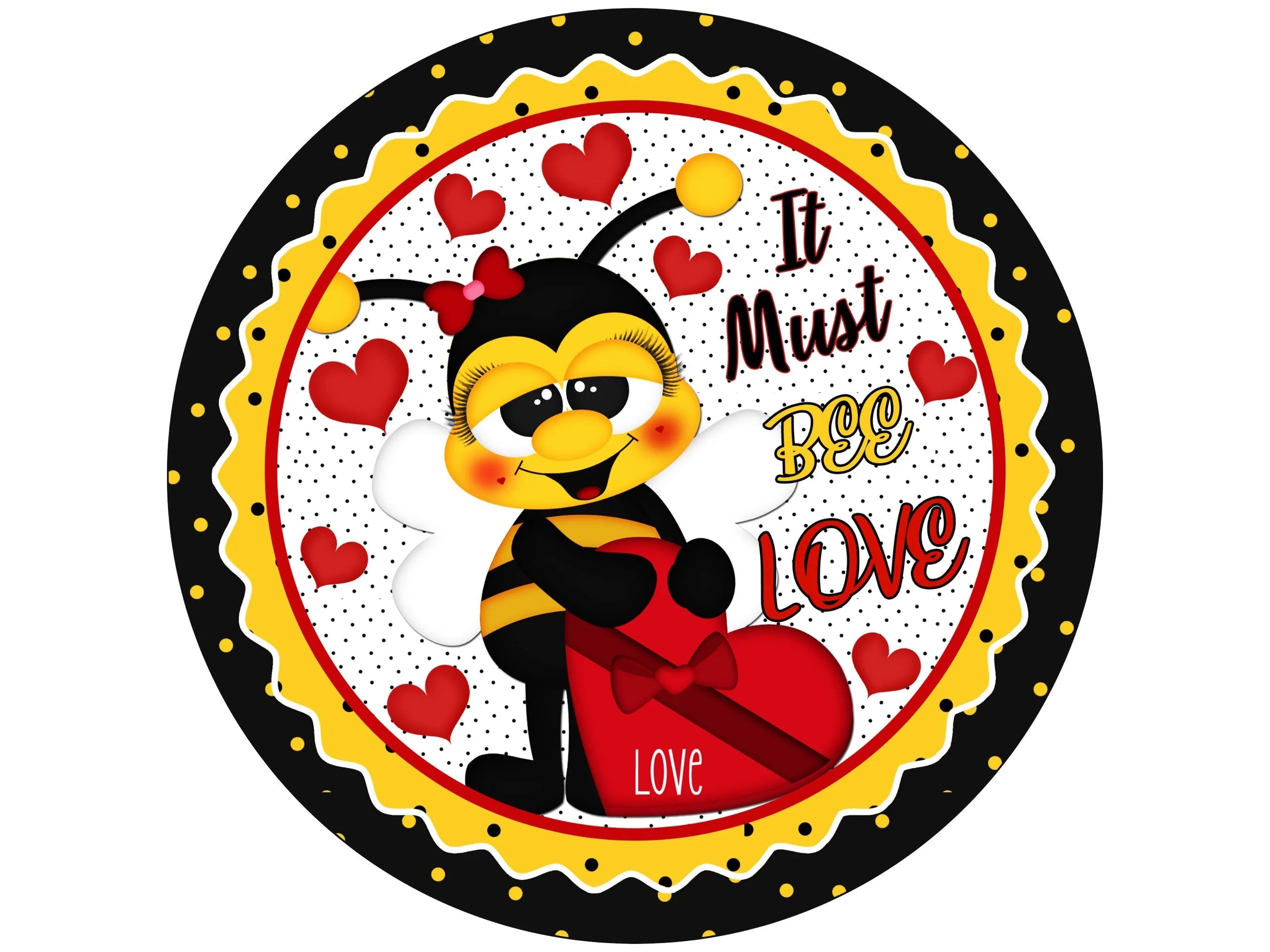 bee with box of chocolates valentine heart wreath sign, bee happy valentine's day sign, blushing bumble bee heart valentine's day wall art