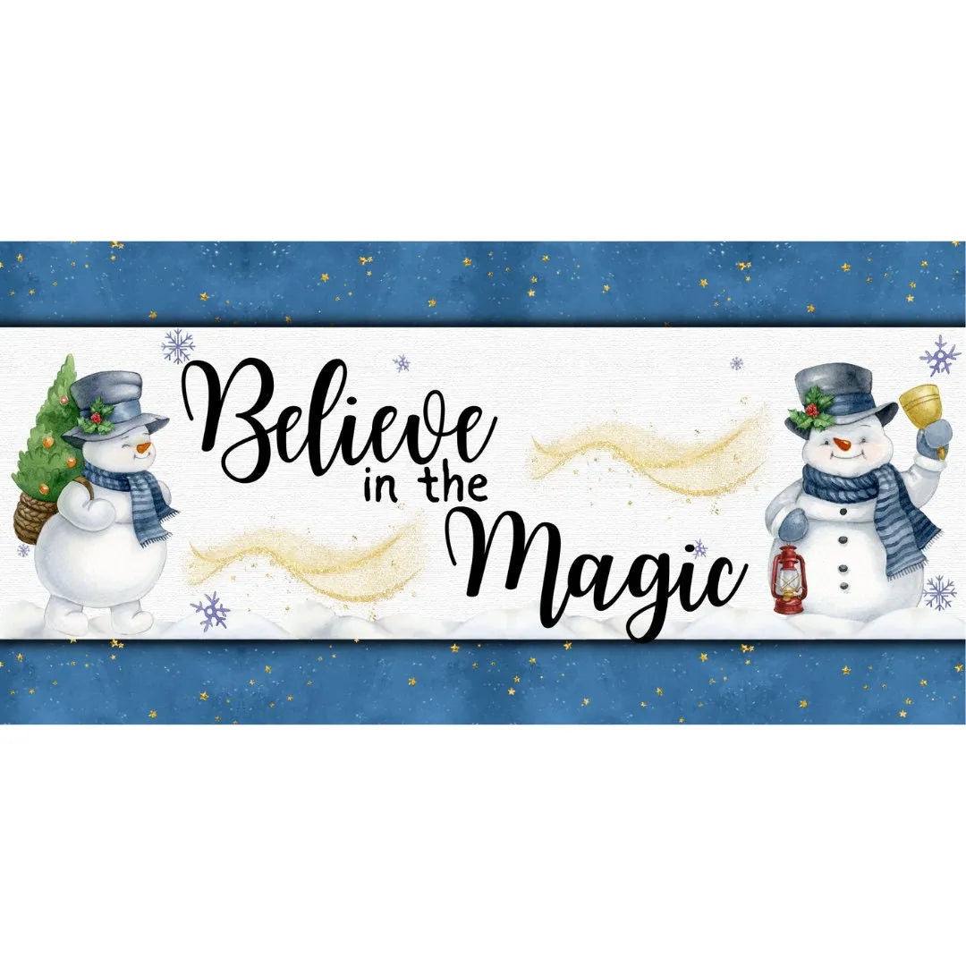 Believe in the Magic Winter Sign, Snowman Christmas Decor, Holiday Wall Art, Festive Blue Snowman Sign, Christmas Magic Home Decor