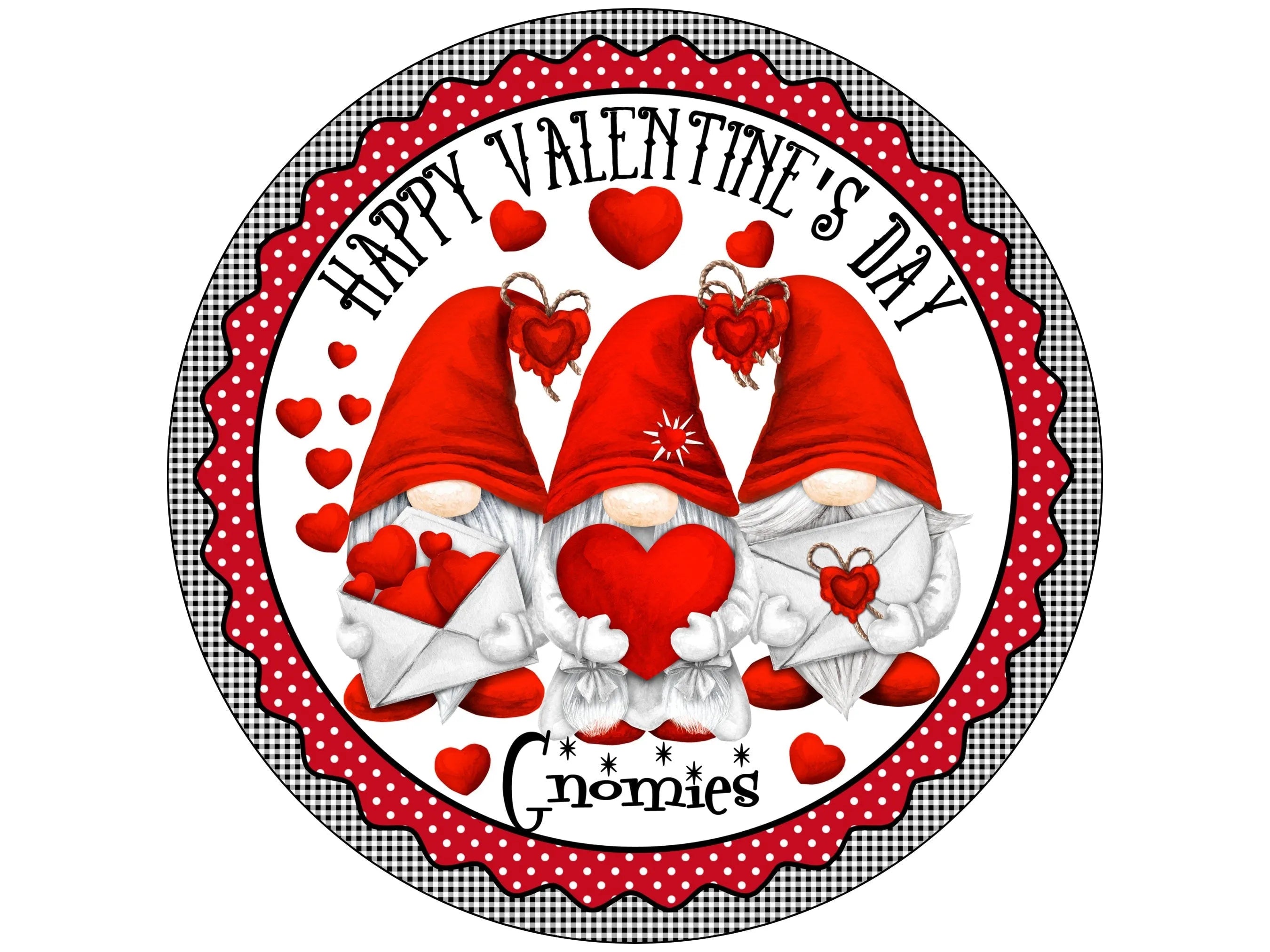 black and red gnome valentine's day wreath sign, sign for February, sign for Valentine's Day