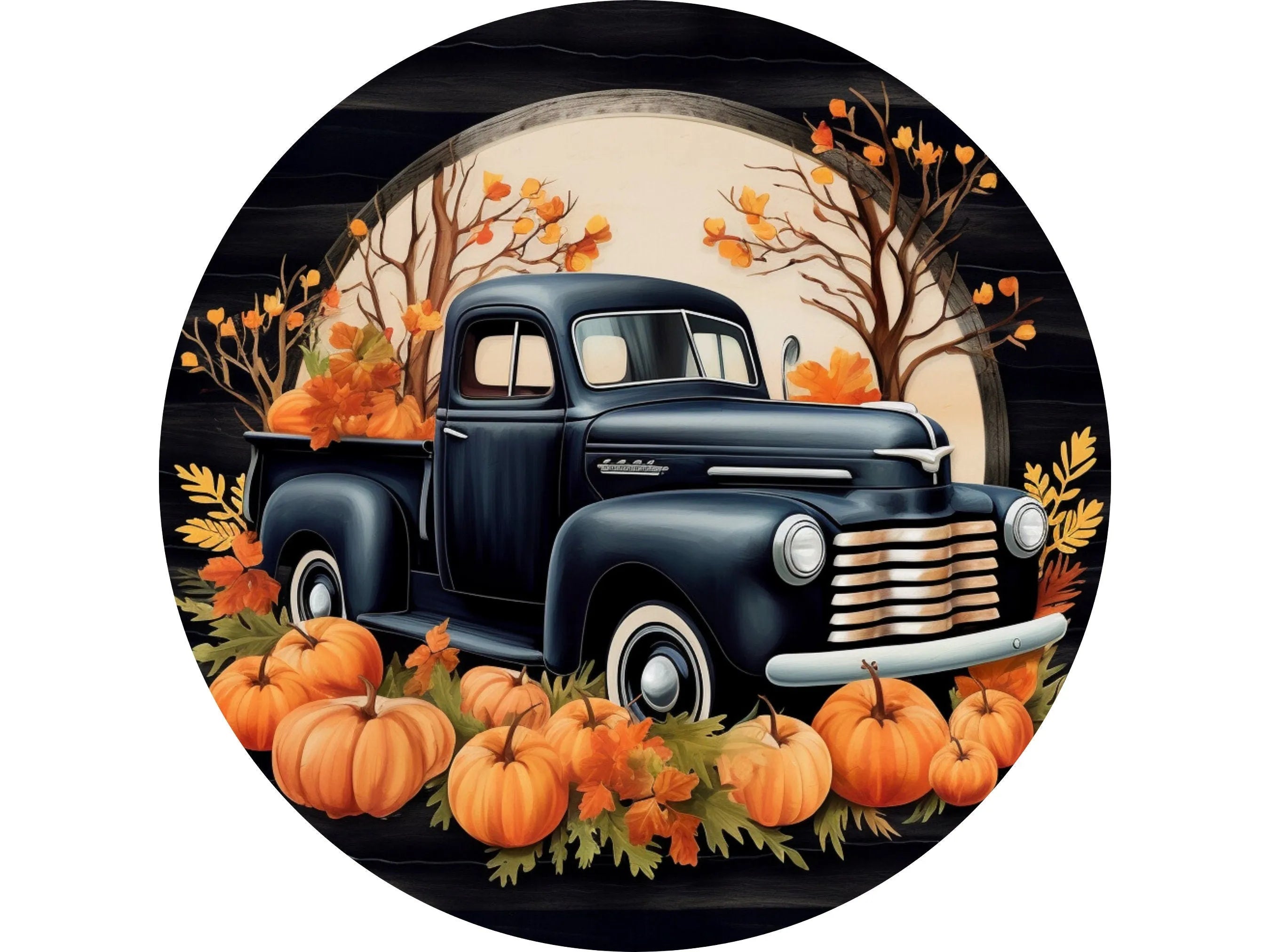 Black Antique Truck Fall Sign, Metal Pumpkin Patch Decor, Rustic Autumn Farmhouse Wall Art, Vintage Harvest Sign