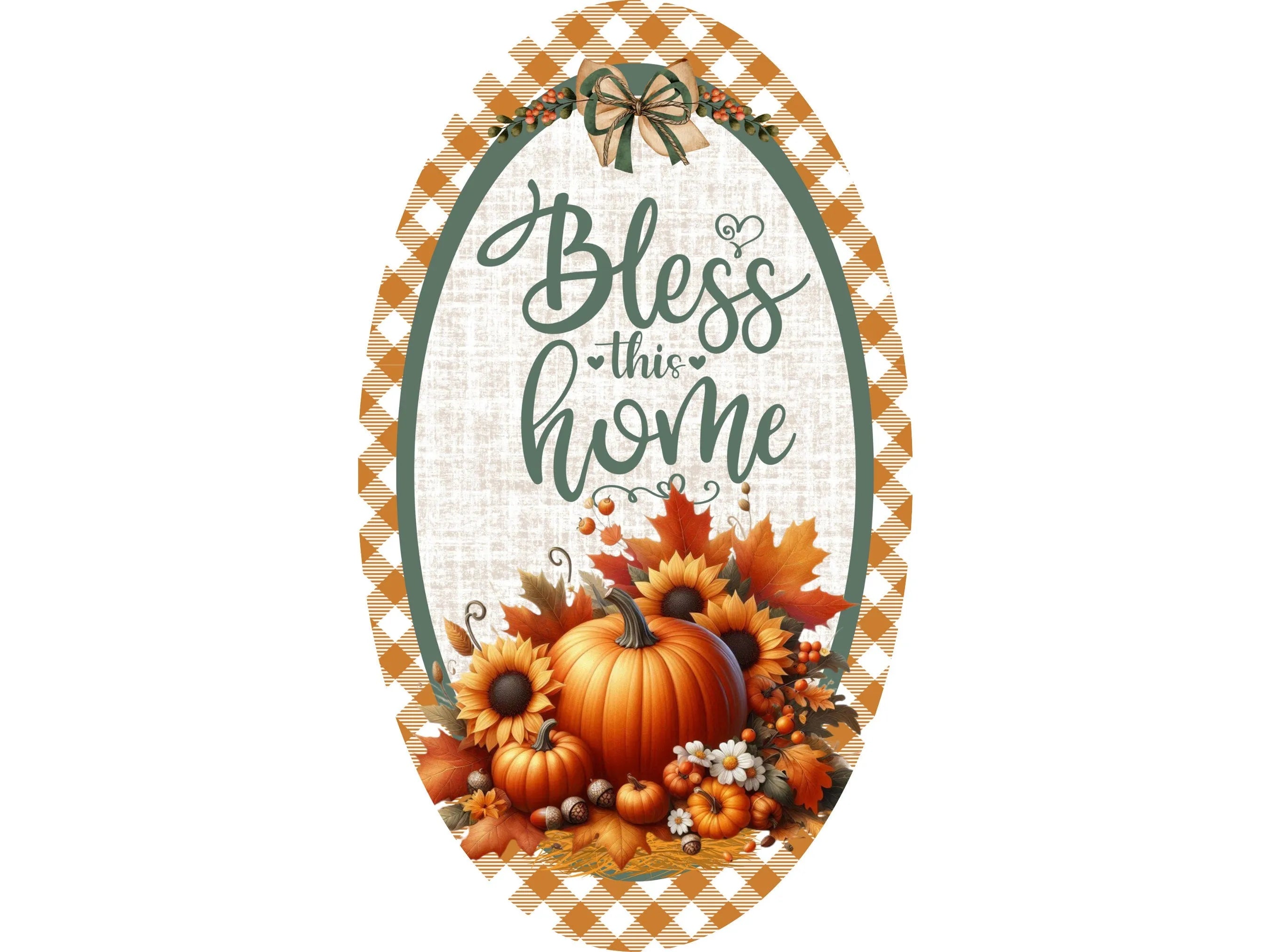 Bless This Home Fall Sign, Oval Metal Autumn Decor, Pumpkin and Sunflower Sign, Thanksgiving Wall Art