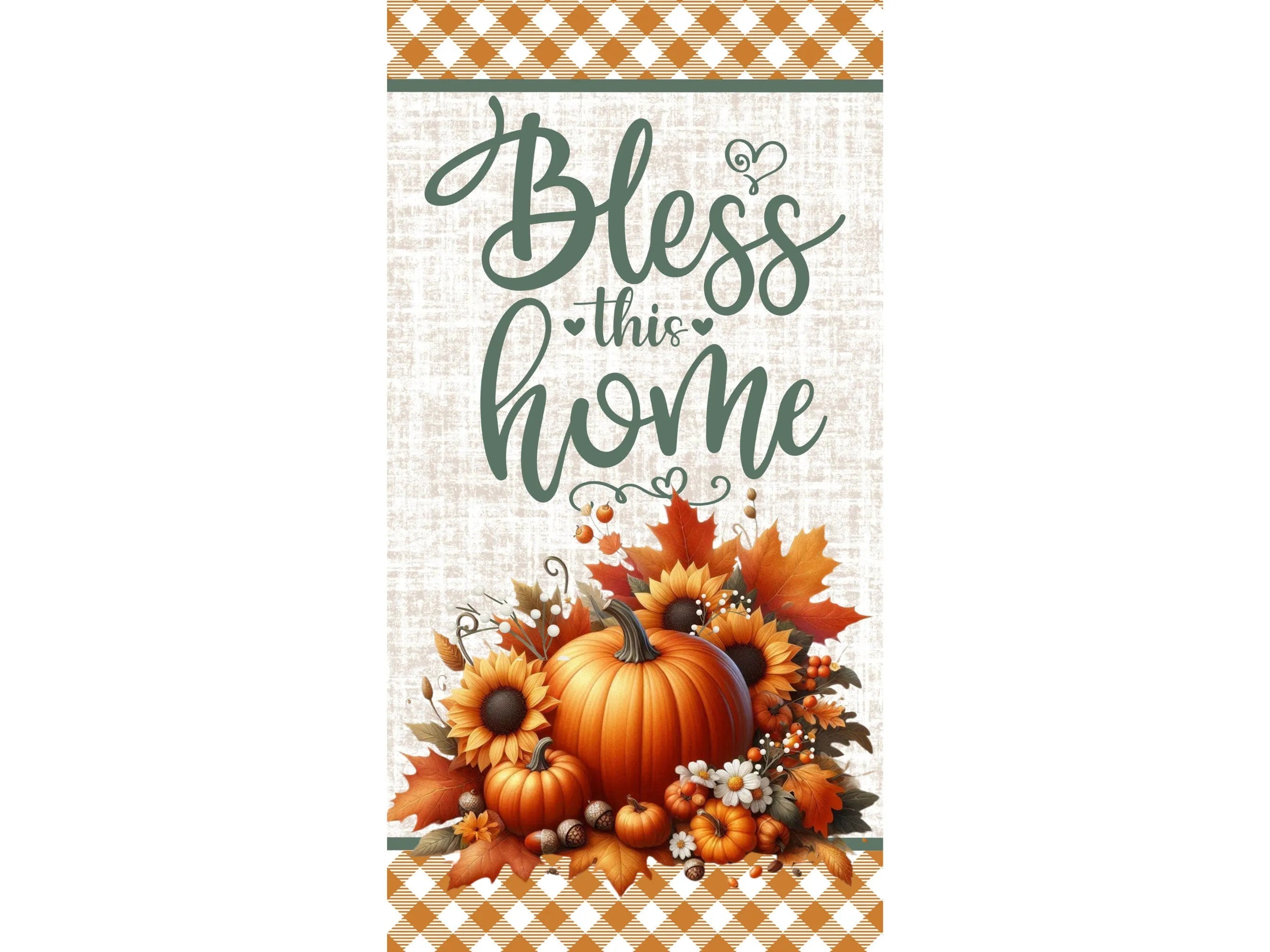 Bless This Home Fall Sign, Vertical Metal Autumn Decor, Pumpkin and Sunflower Sign, Thanksgiving Wall Art