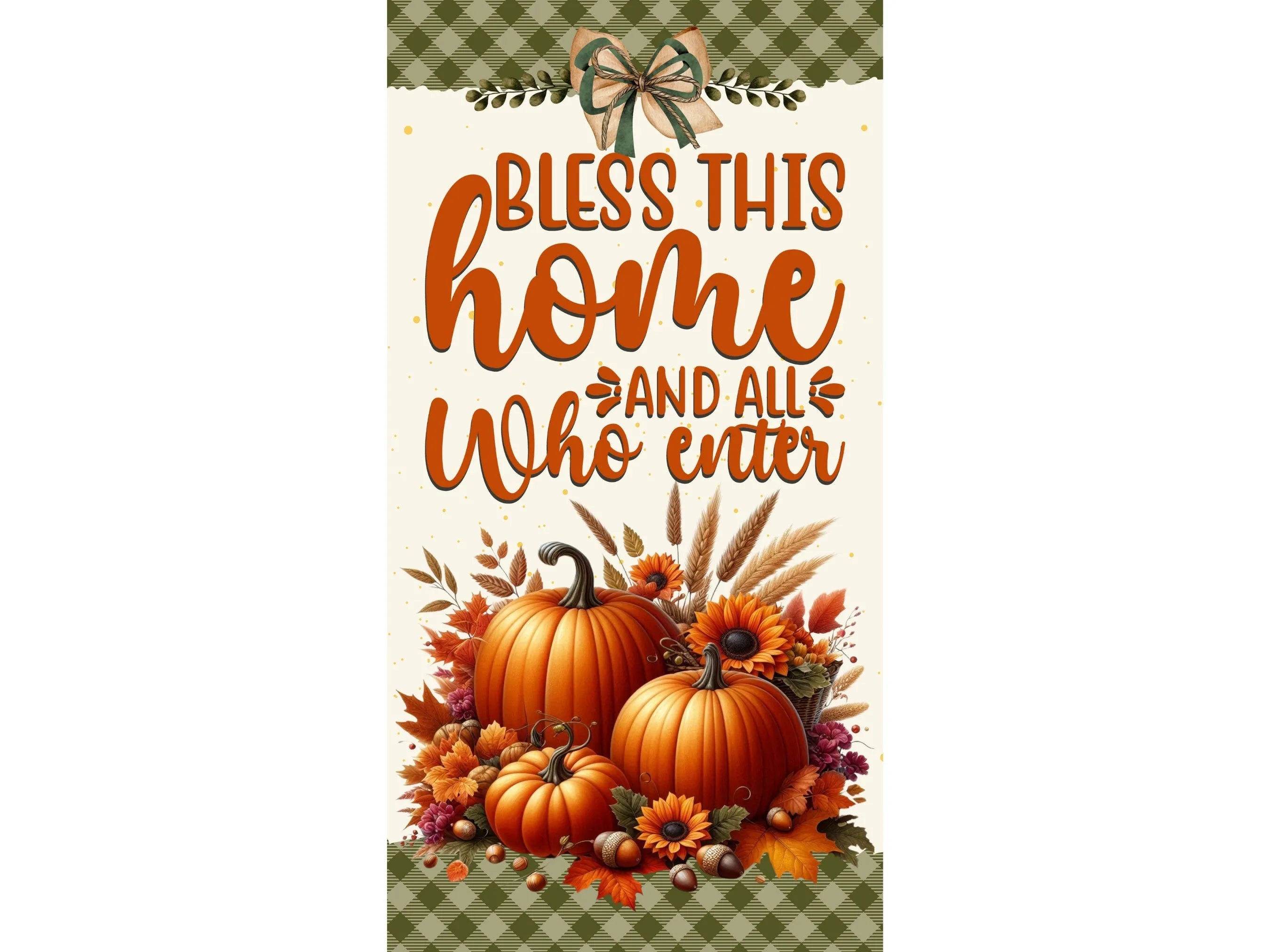 Bless This Home Fall Sign, Vertical Metal Autumn Decor, Pumpkin and Sunflower Sign, Thanksgiving Wall Art