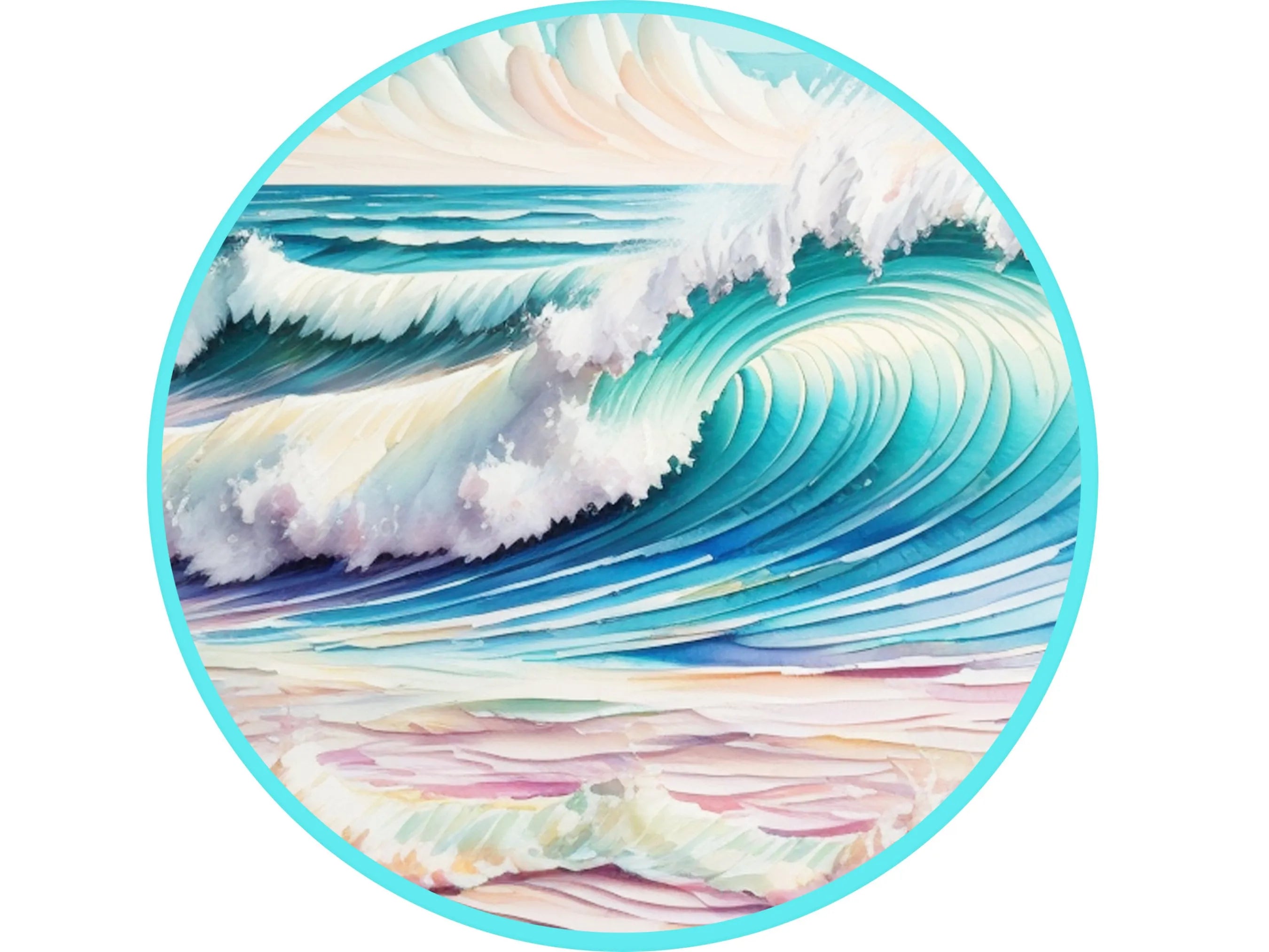 blue and white wave crashing on beach welcome wreath sign, ocean surf wave wall art