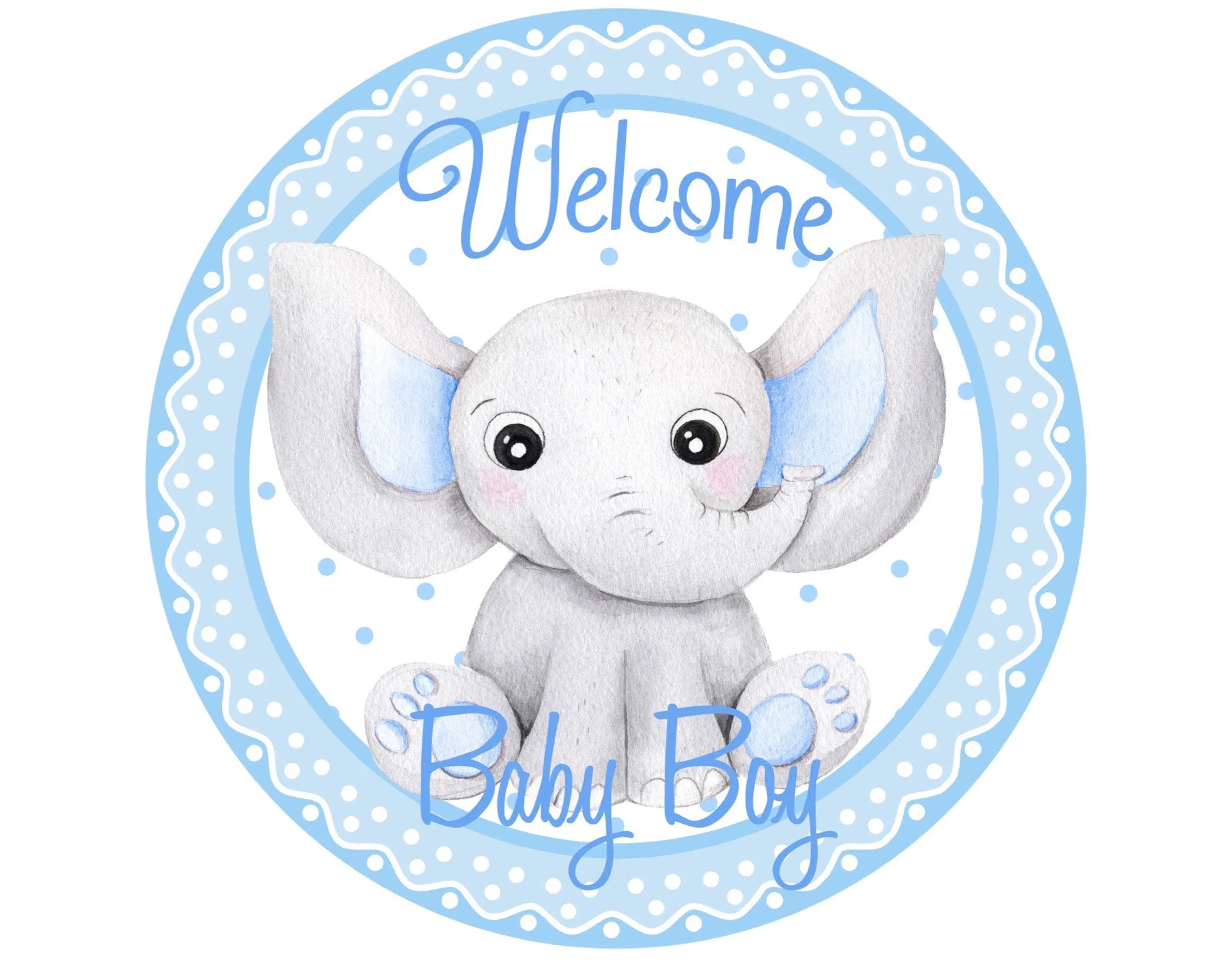 Blue Baby Elephant Sign, baby nursery decor, baby shower party, kids room sign, blue boys room decor, welcome baby sign, welcome baby boy