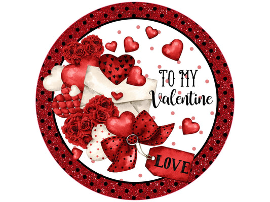 bouquet of hearts to my valentine front door wreath sign, red and black polka dot valentine message wall art, heats and valentines notes