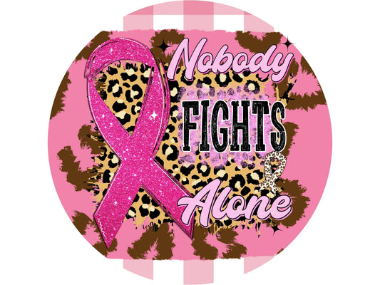 breast cancer awareness leopard print pink ribbon wreath sign, sign for awareness, sign for October