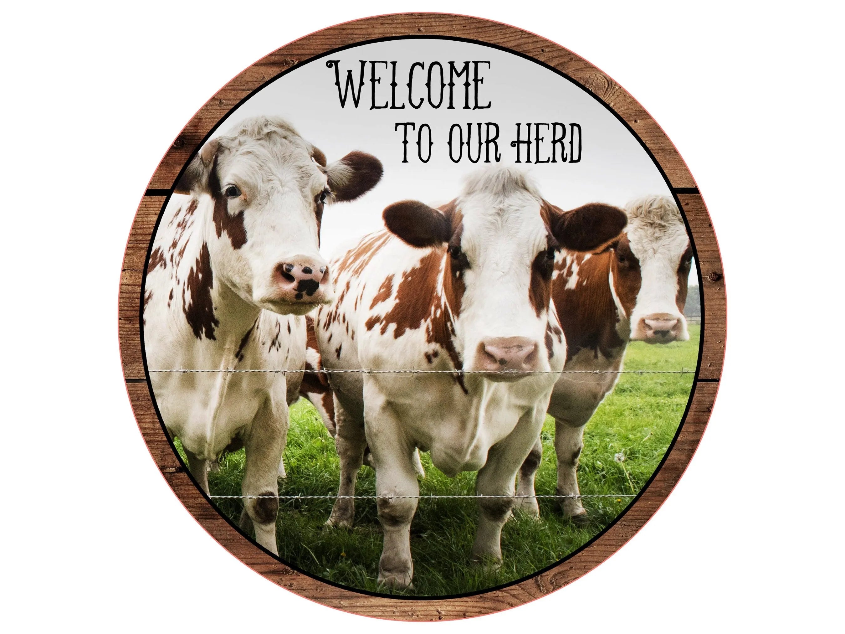 brown and white cow welcome wreath sign, cow welcome sign, farm life welcome sign, farmhouse cow sign, cows and pasture sign