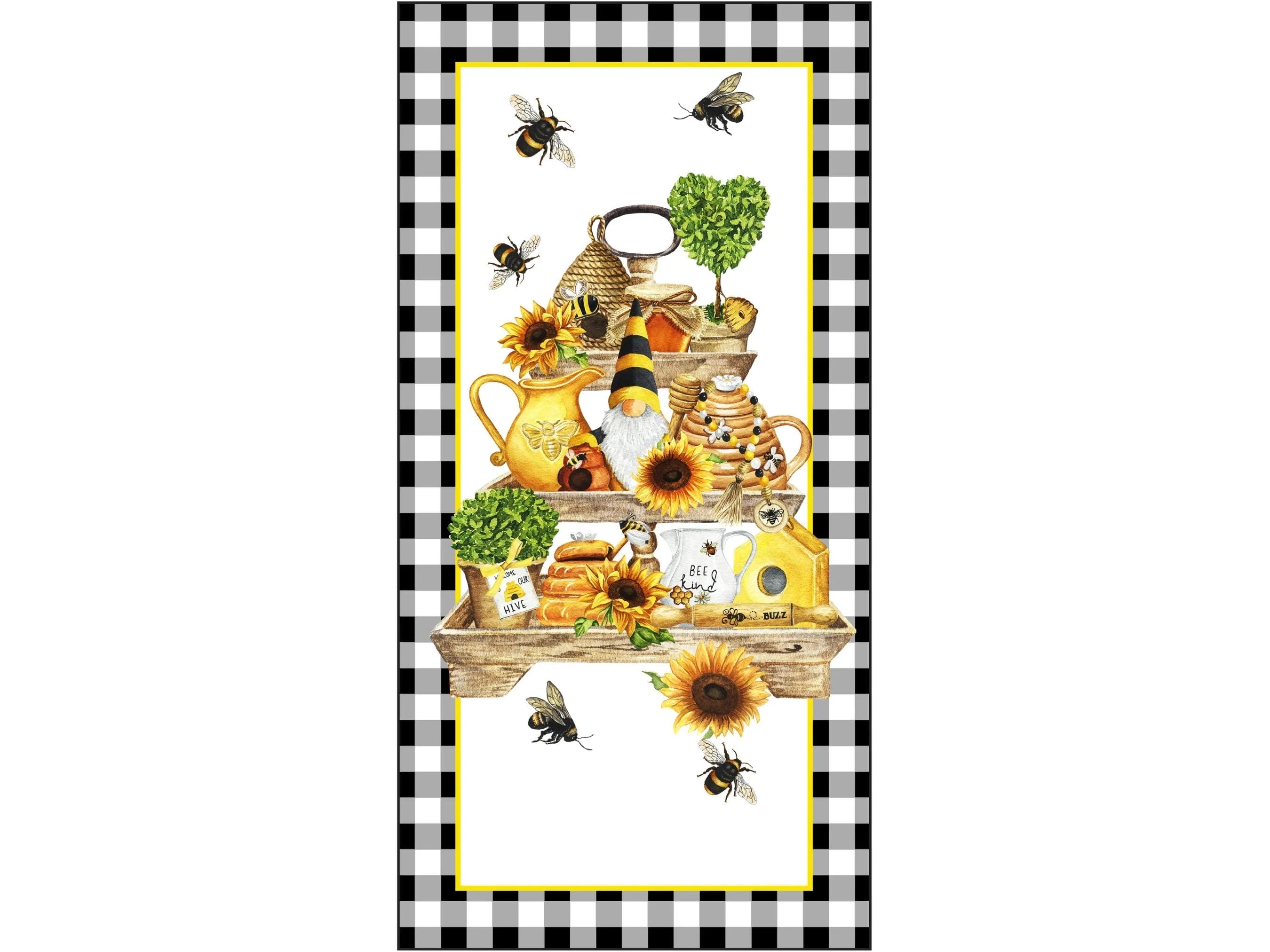 buffalo check bee gnome tiered tray metal wreath sign, sign for summer, sign for kitchen