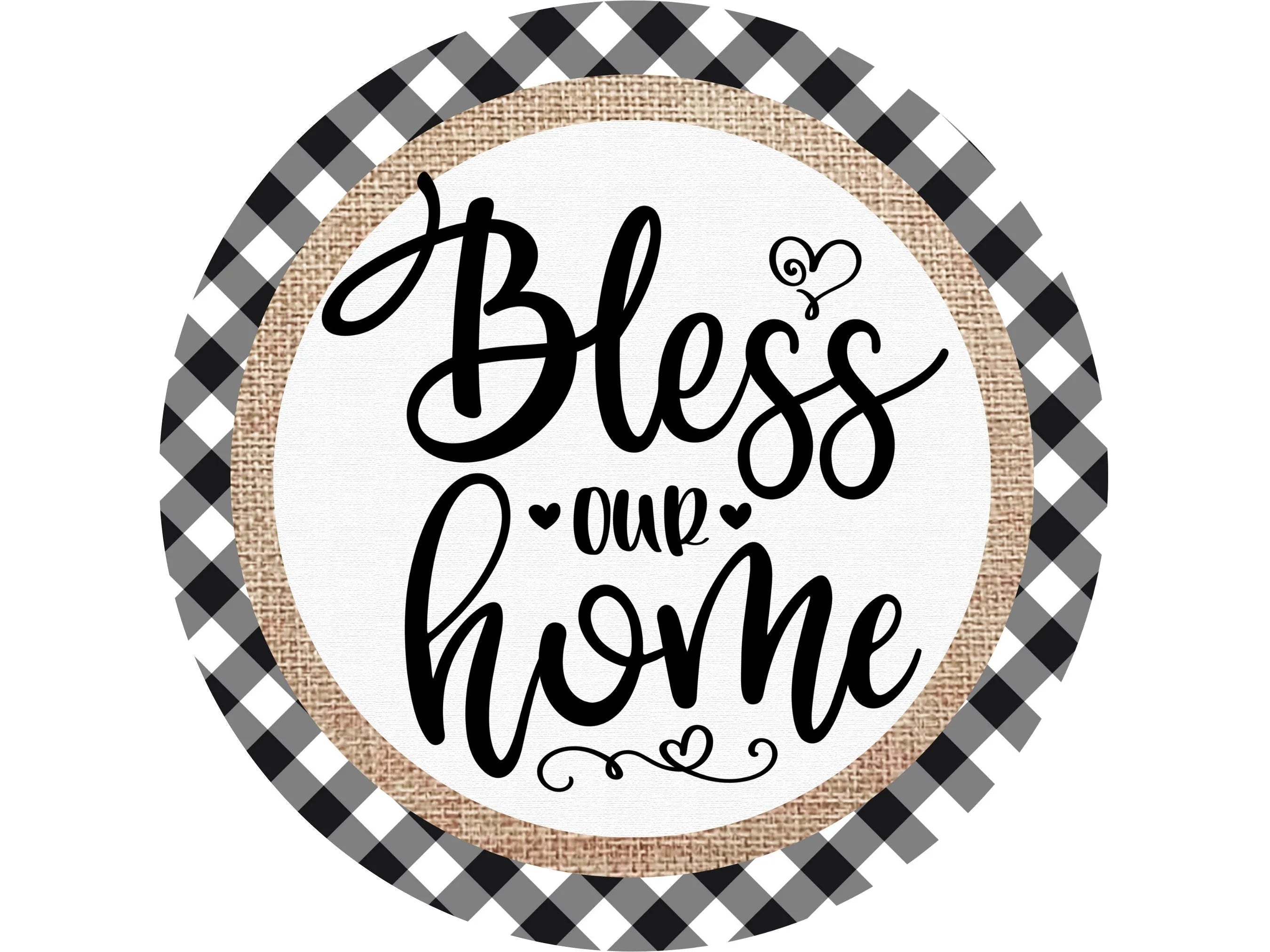 buffalo check burlap farmhouse welcome wreath sign, bless our home sign for front door, gift for new home owner