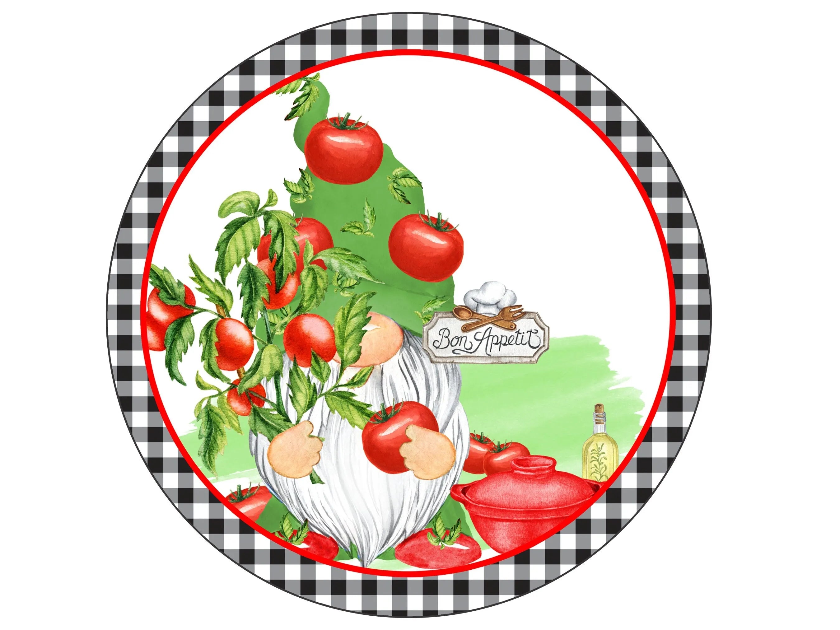 buffalo check gnome tomato summer wreath sign, garden tomato spaghetti wall art, sign for summer