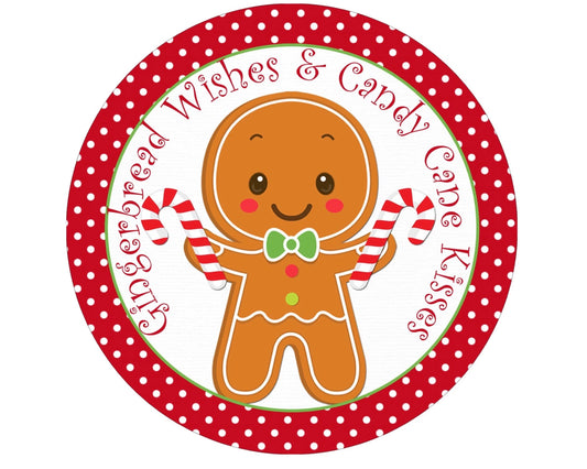 candy cane gingerbread man Merry Christmas wreath sign, polka dot gingerbread man Happy Holidays wreath attachment